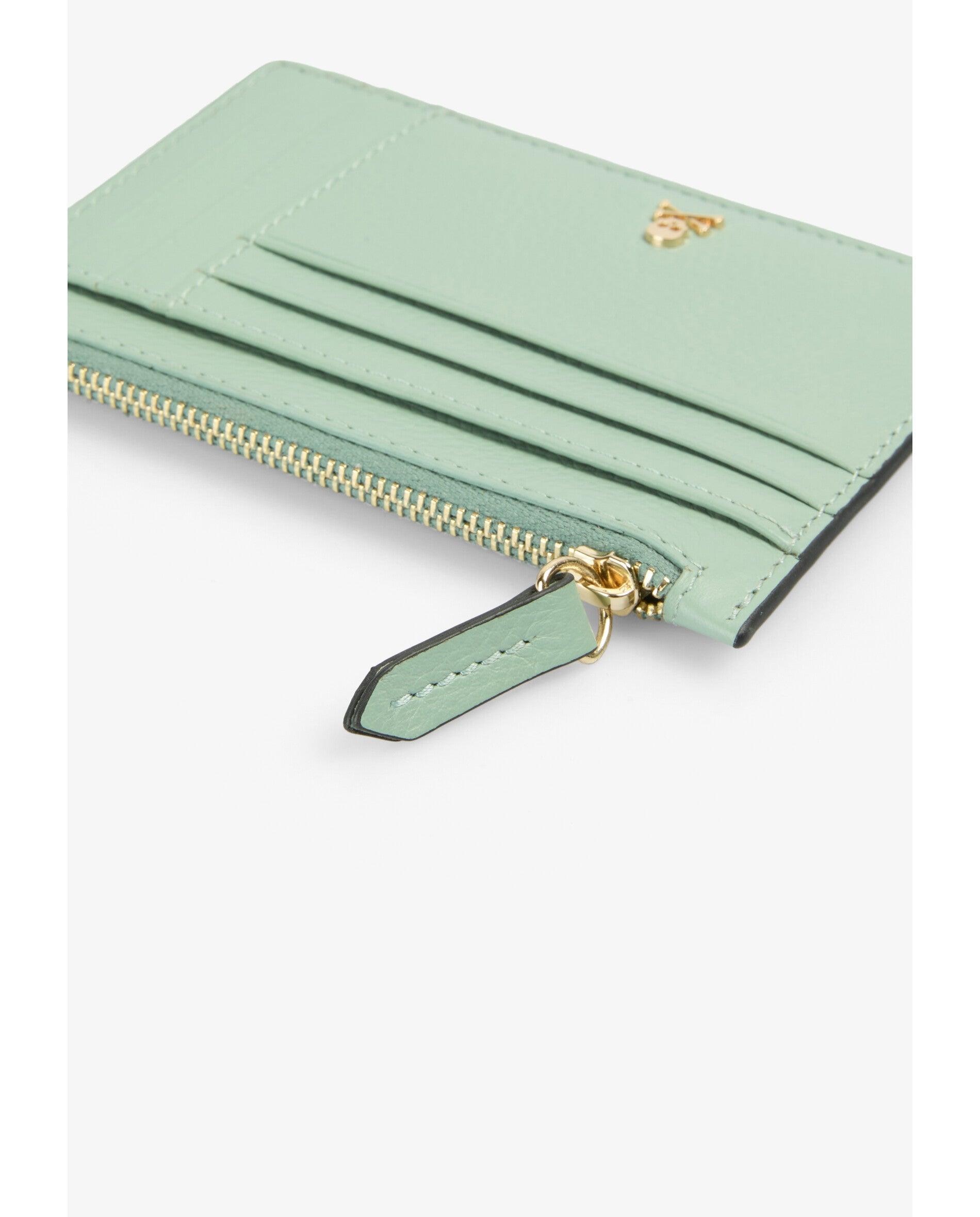 Carteira em Pele com Fecho Zip Verde-menta-4