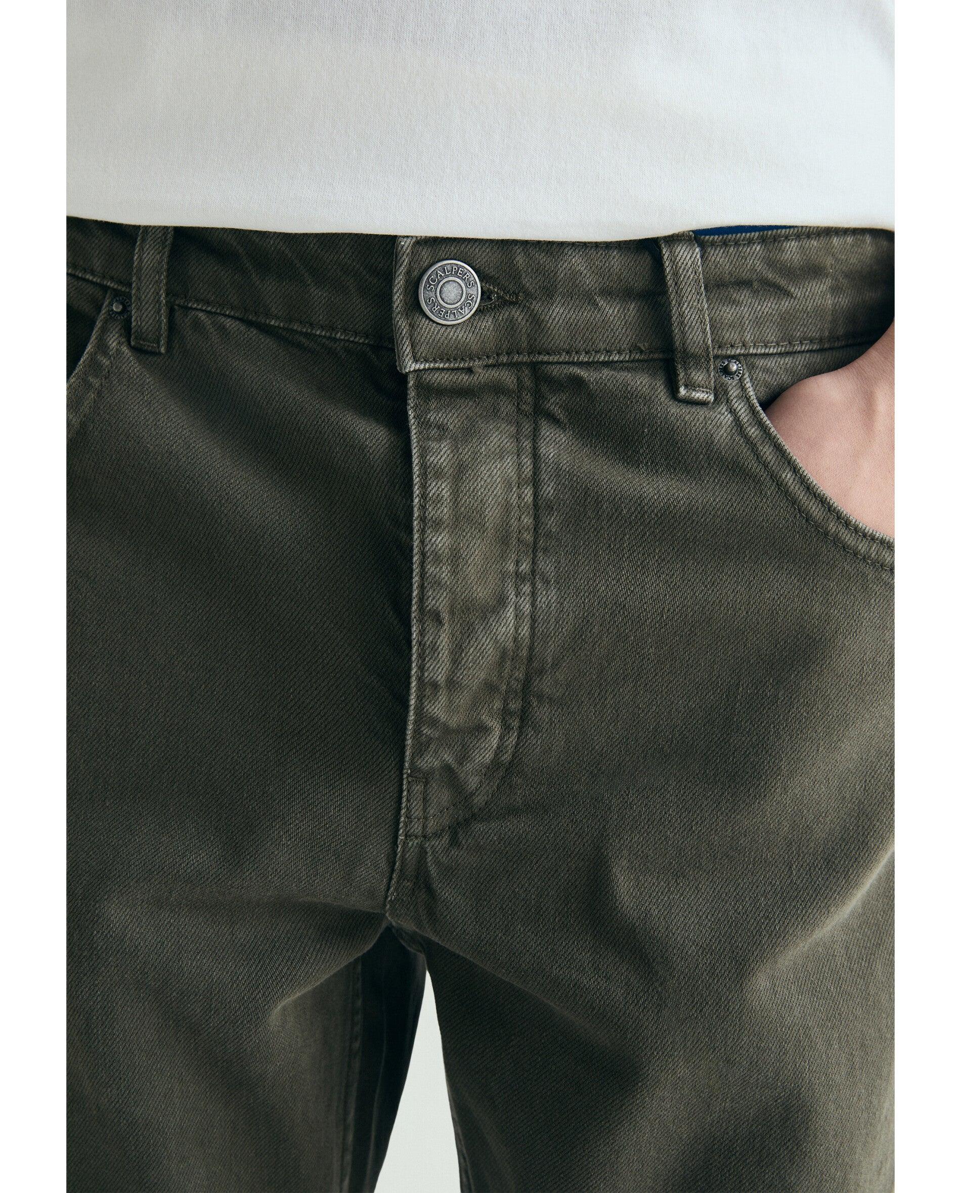 Jeans com Corte a Direito Cinco Bolsos de Cintura Média Musgo-4