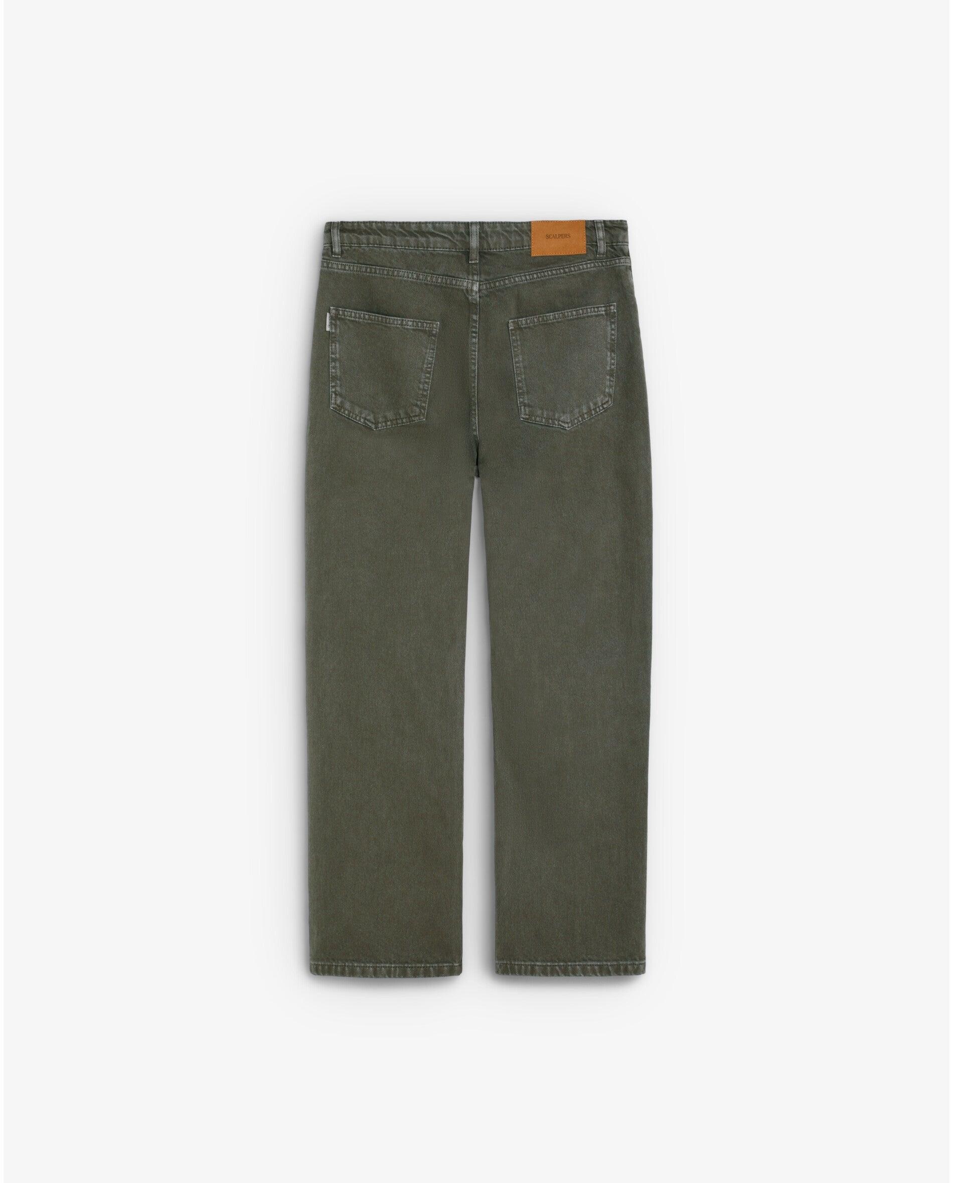 Jeans com Corte a Direito Cinco Bolsos de Cintura Média Musgo-8