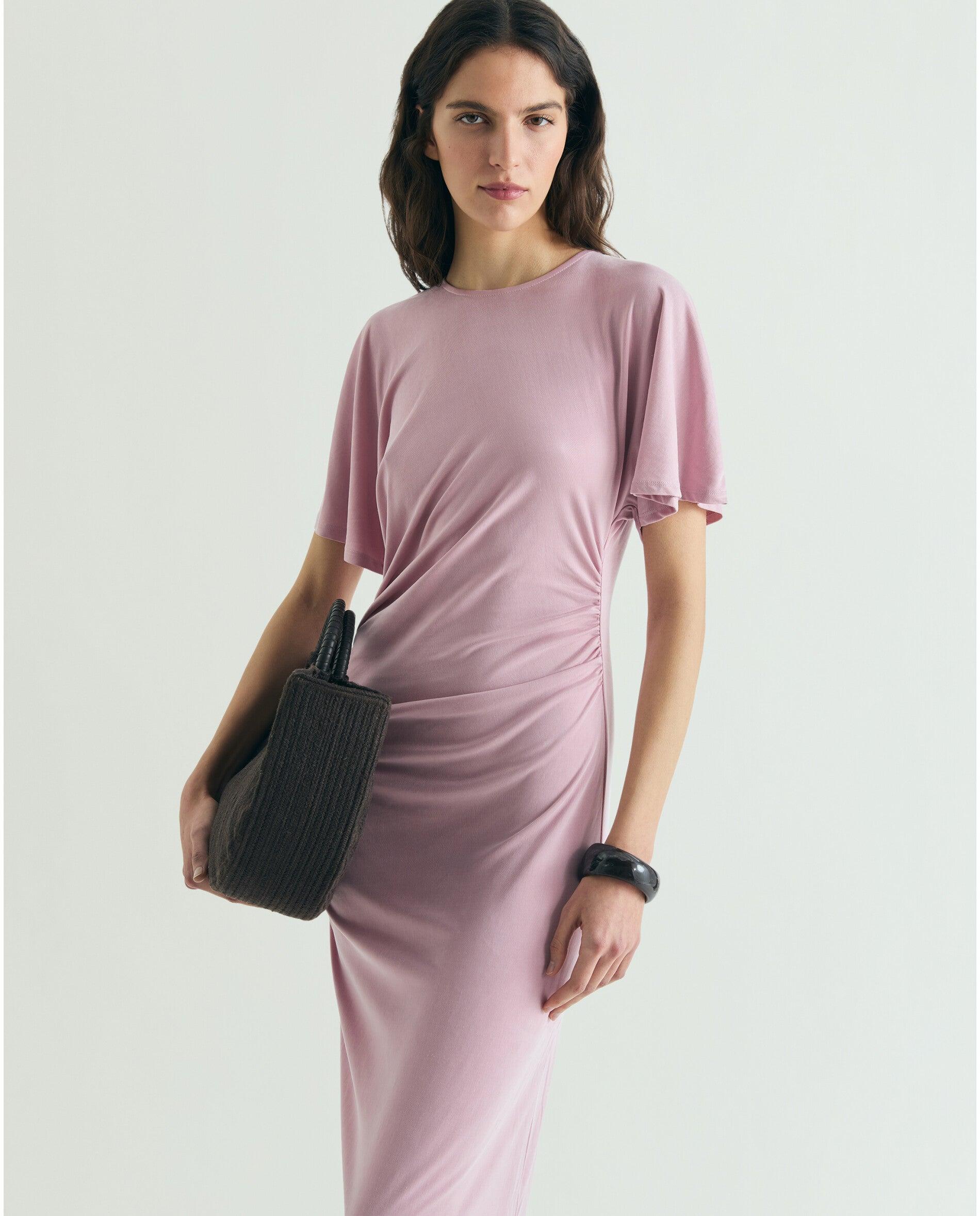 Vestido Midi Ajustado com Detalhe Lateral Franzido Rosa-claro-2