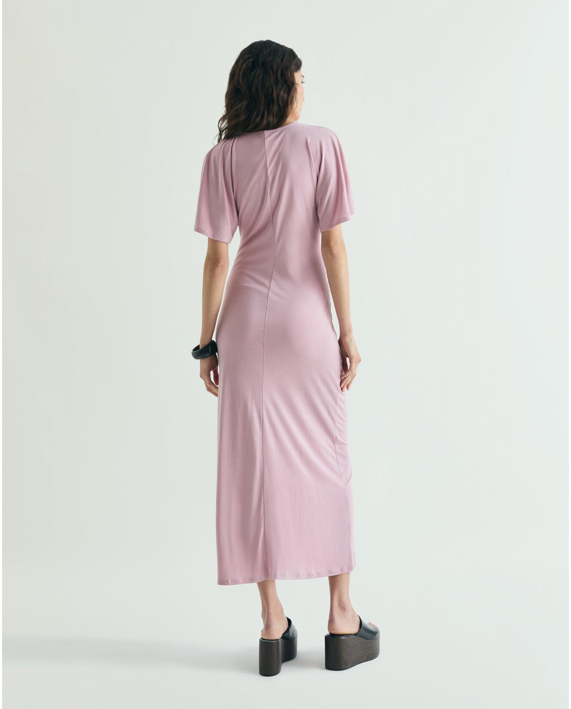 Vestido Midi Ajustado com Detalhe Lateral Franzido Rosa-claro-3