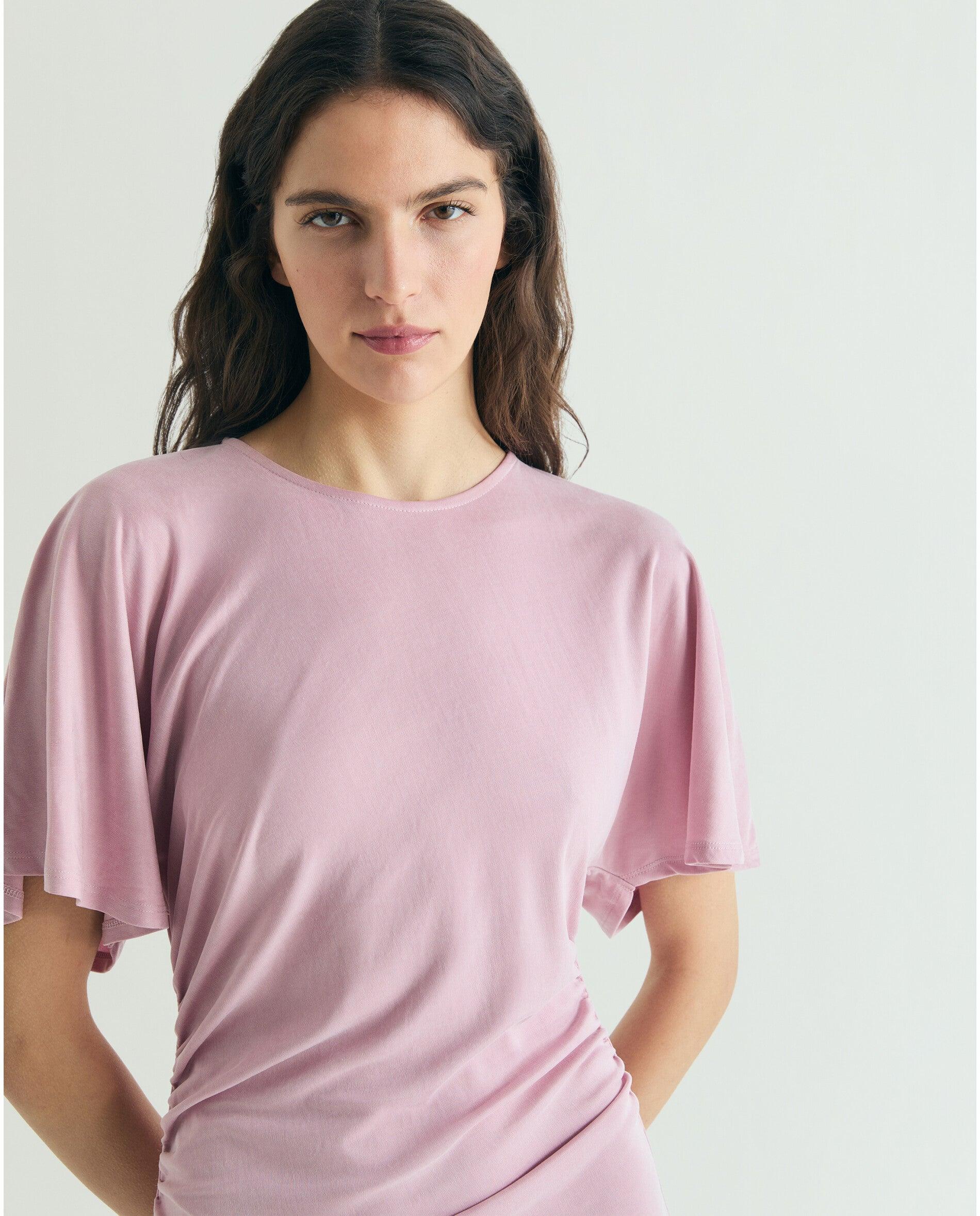 Vestido Midi Ajustado com Detalhe Lateral Franzido Rosa-claro-4