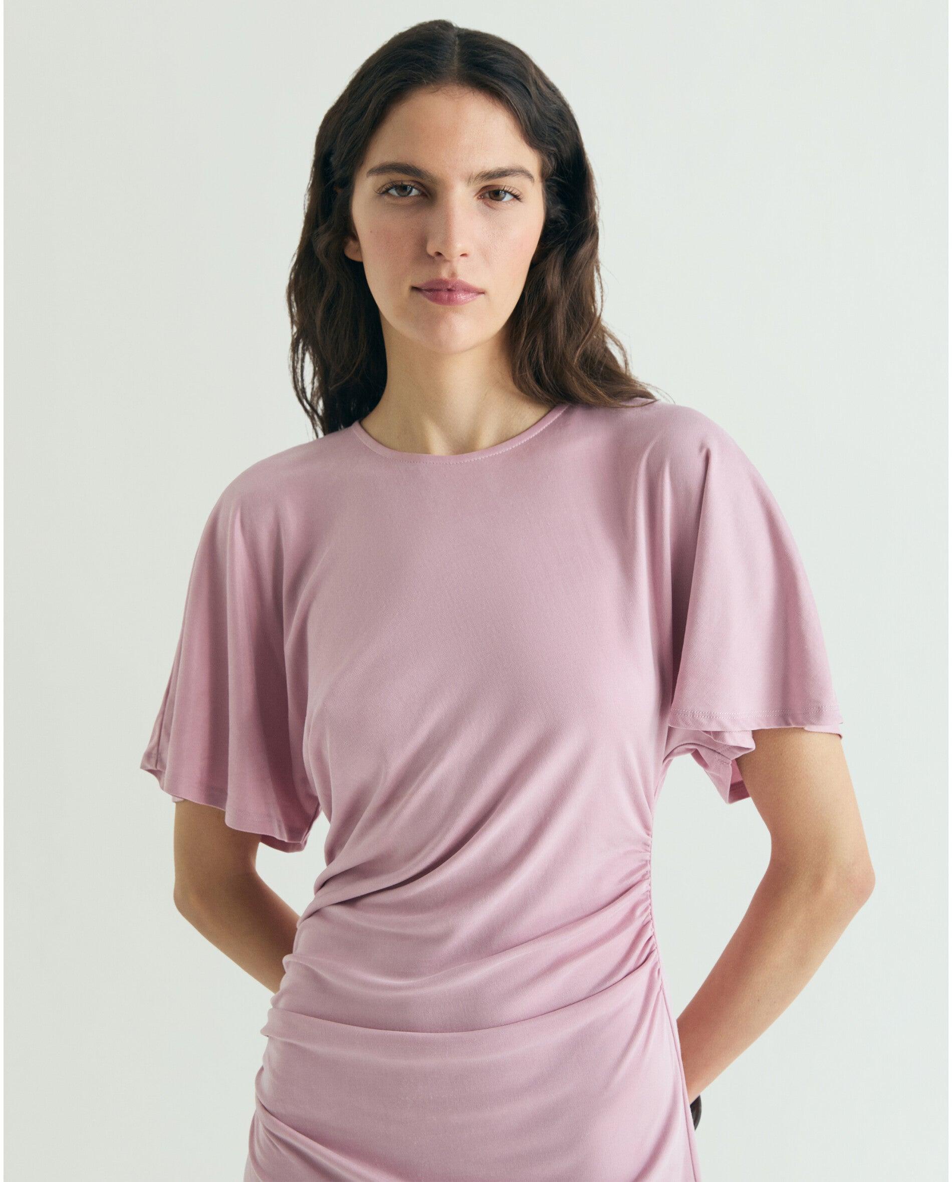 Vestido Midi Ajustado com Detalhe Lateral Franzido Rosa-claro-5
