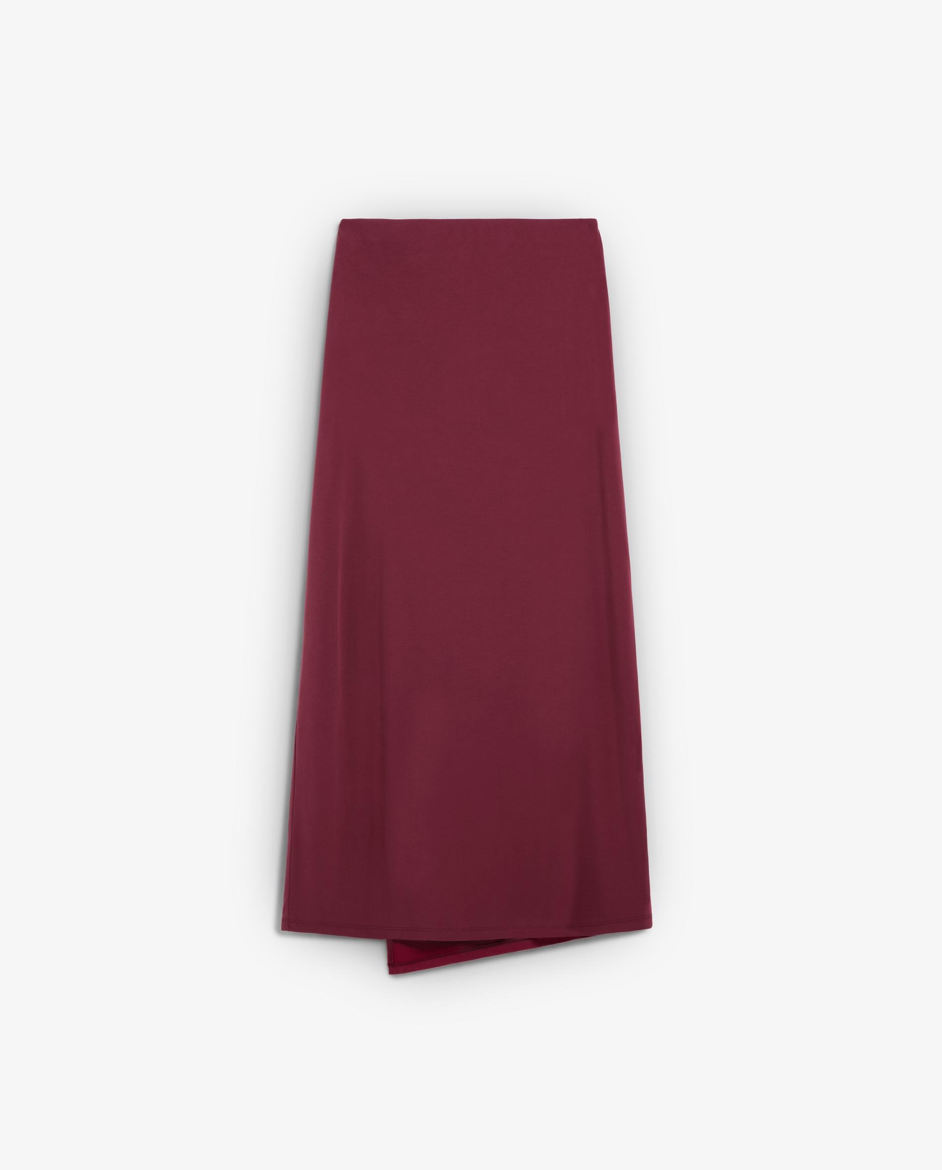 Saia Midi com Bainha Assimétrica e Alfinete Decorativo Vermelho-cereja-5
