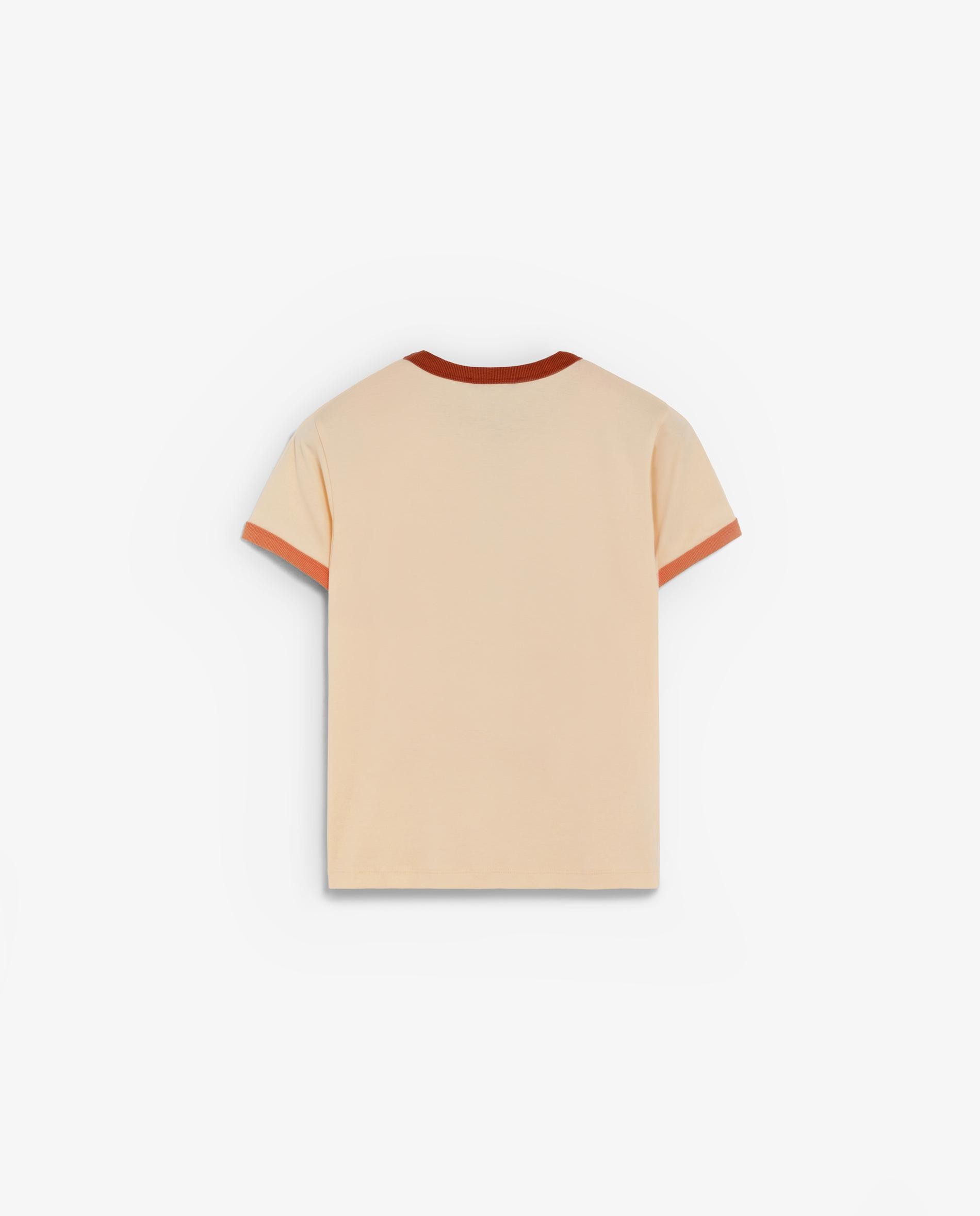 T-shirt de Manga Curta com Rib em Contraste Pêssego-5
