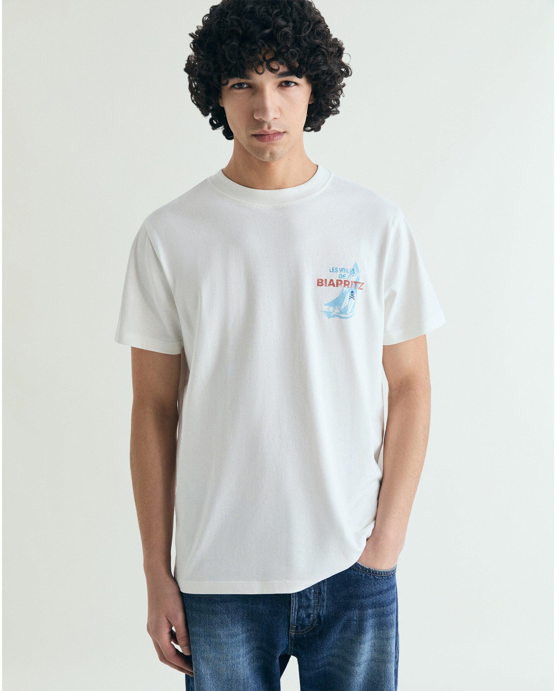 T-shirt de Manga Curta com Print Posterior Branco-1