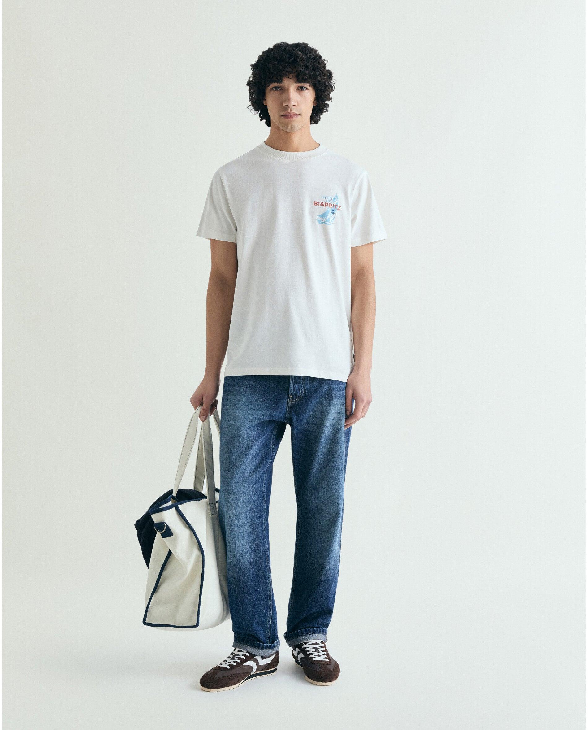 T-shirt de Manga Curta com Print Posterior Branco-4