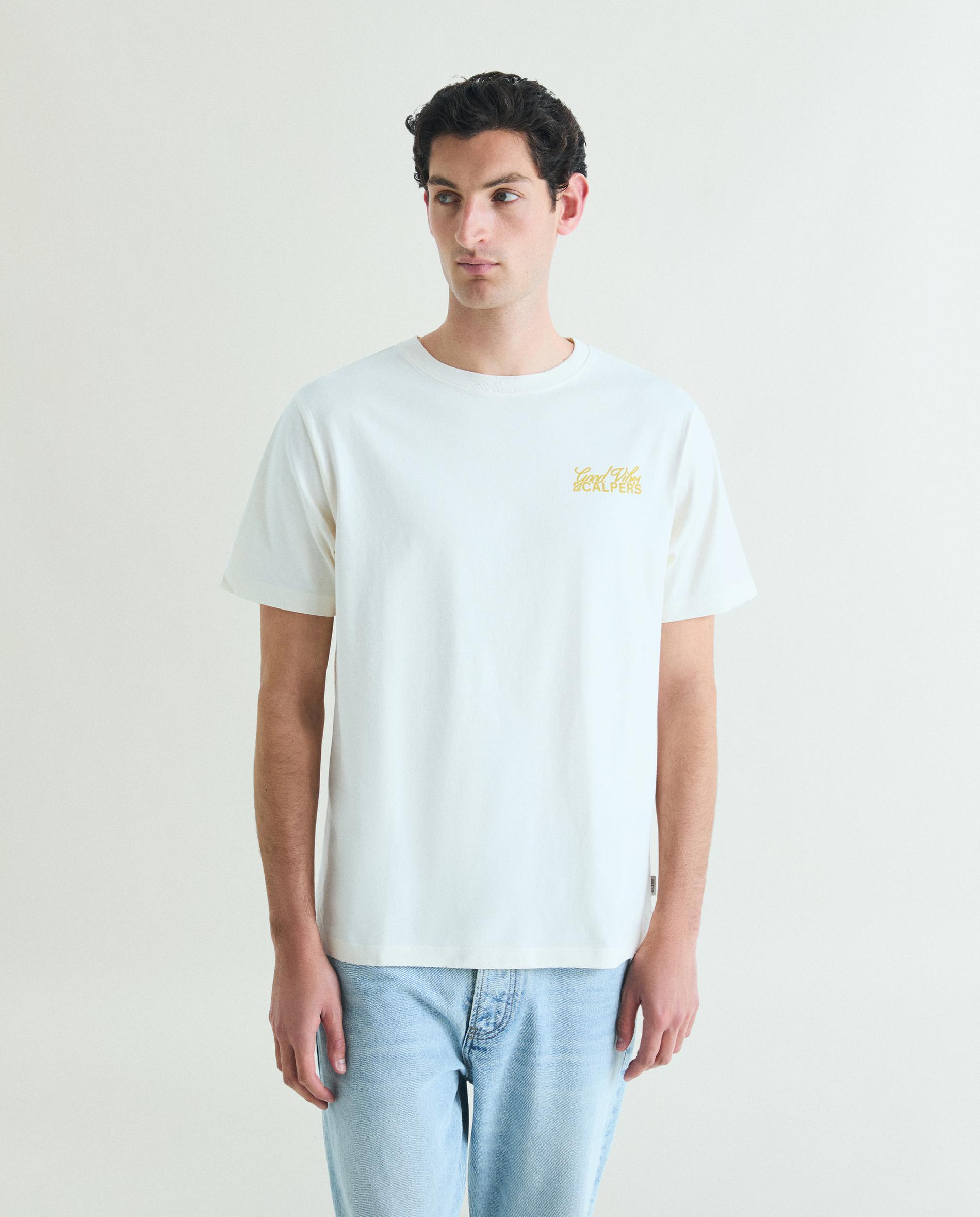 T-shirt Relaxed Fit com Print Posterior Marfim-1