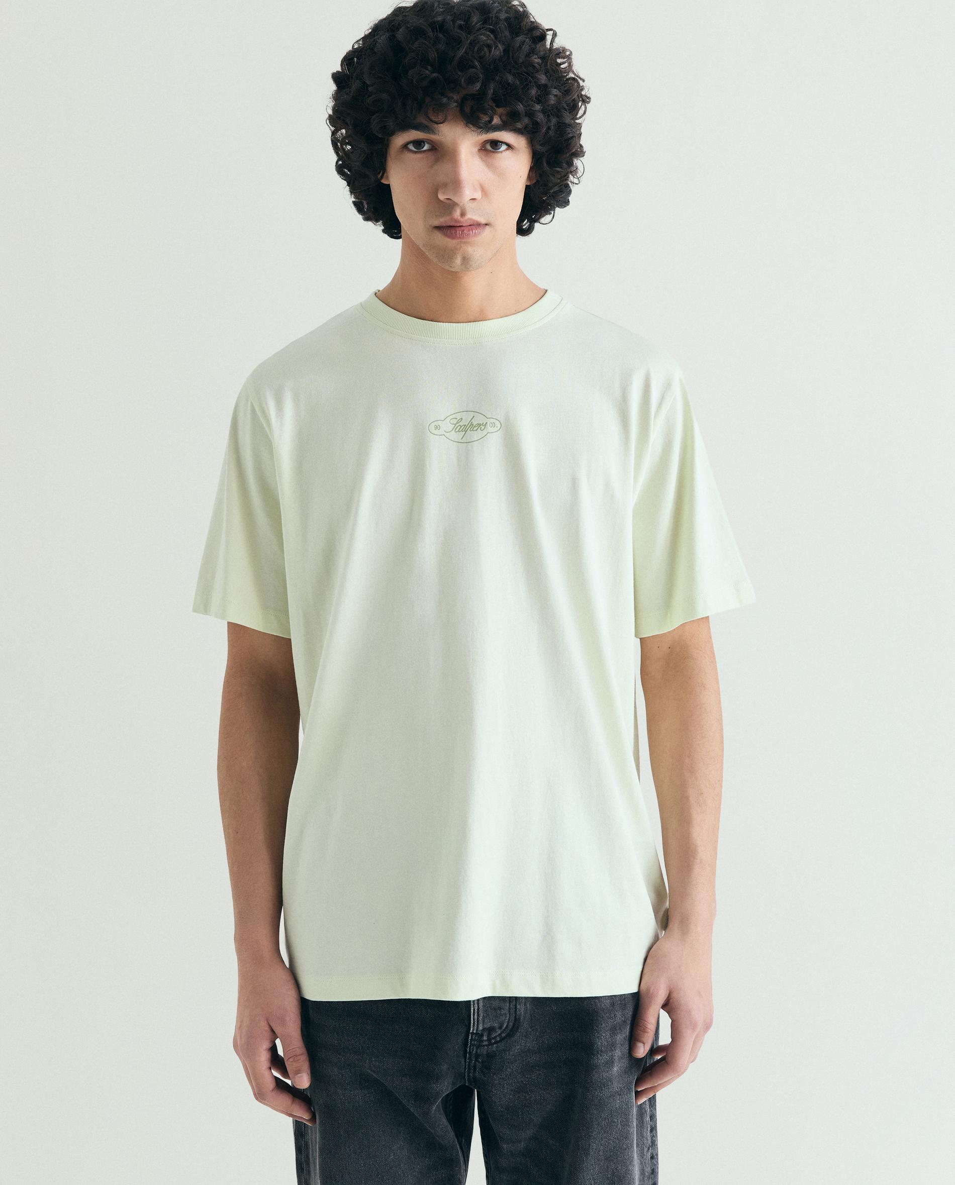 T-shirt de Manga Curta com Letreiro Posterior Verde-menta-1