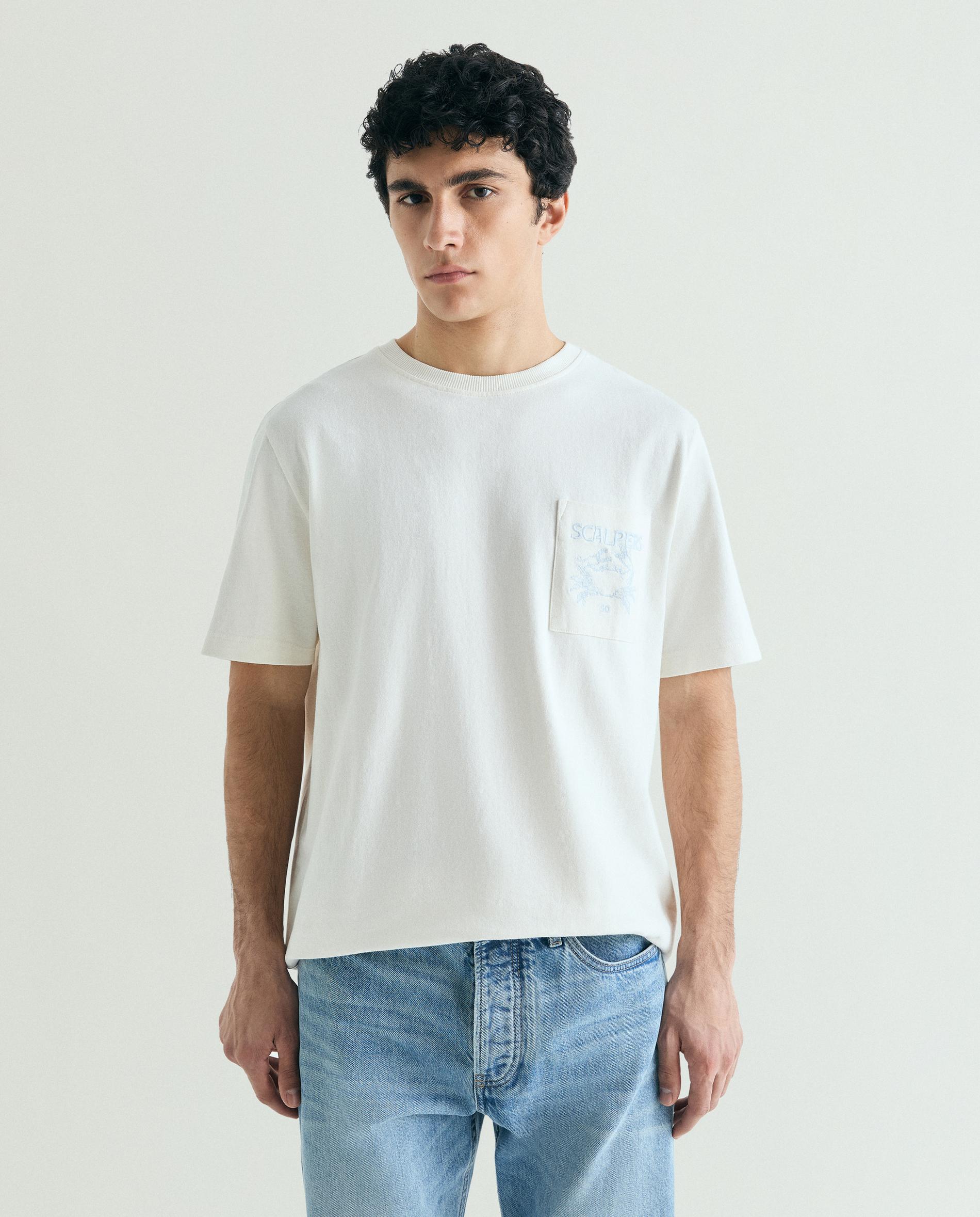 T-shirt de Manga Curta com Bolso no Peito Marfim-1