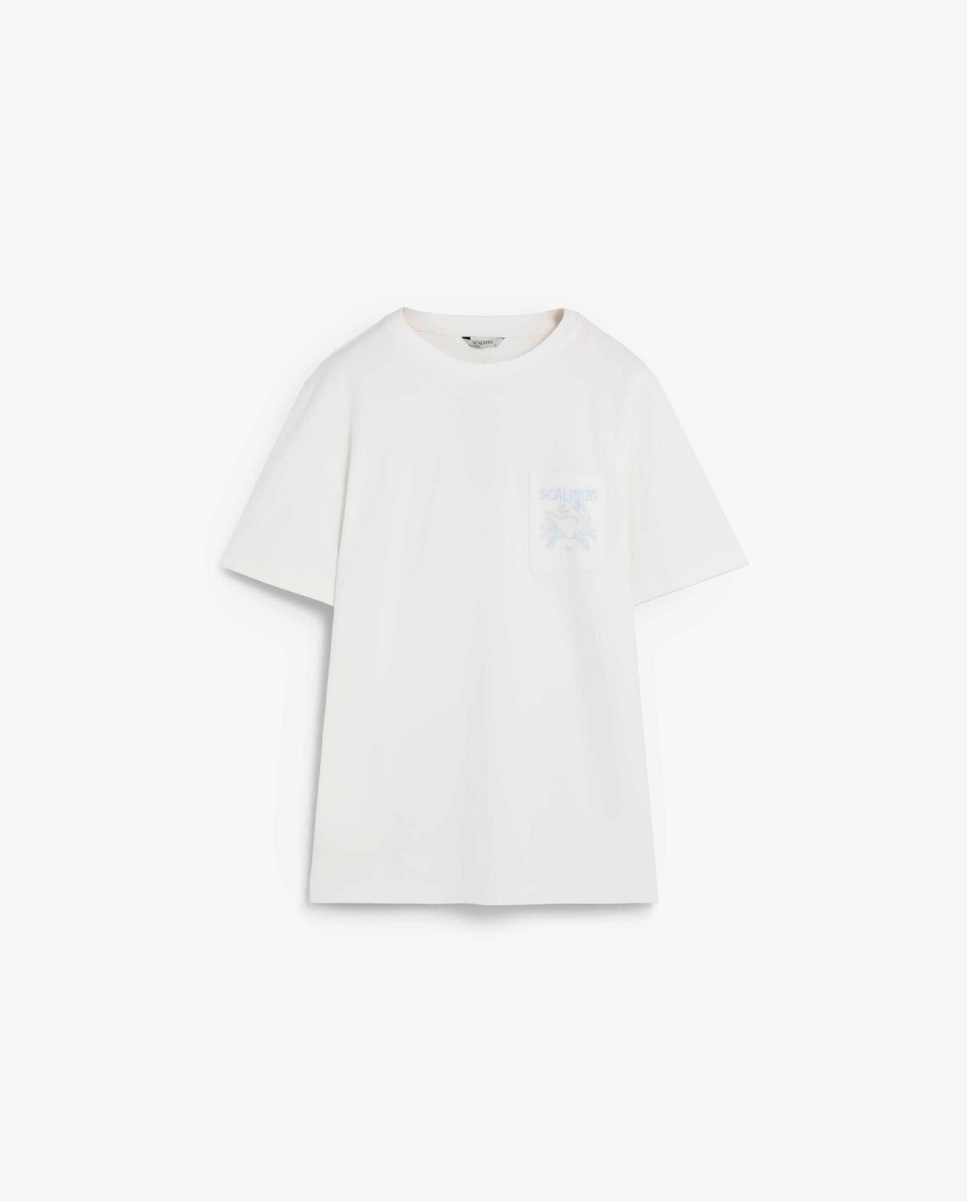 T-shirt de Manga Curta com Bolso no Peito Marfim-5