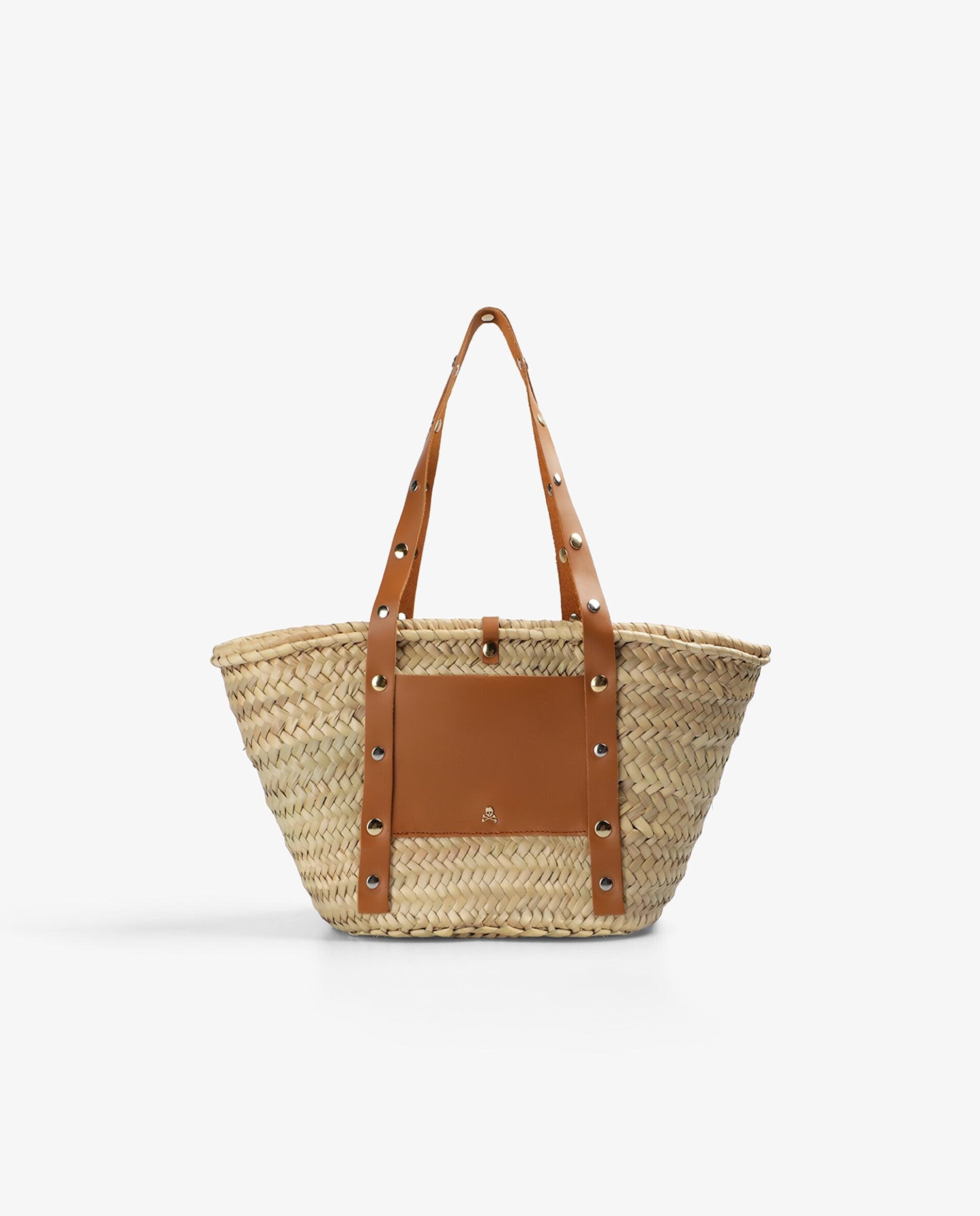 Imagem 0 de Cesto de Fibra Natural com Detalhes em Pele e Tachas