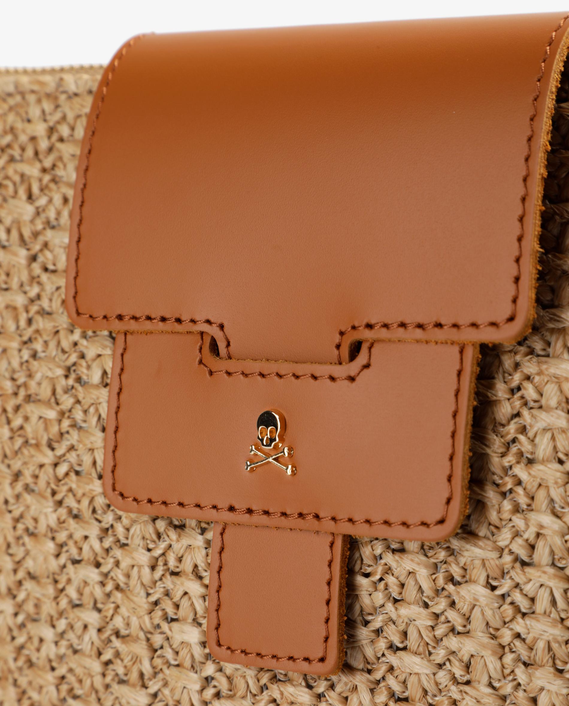 Mala de Mão Tipo Clutch em Tecido Entrançado Canela-3