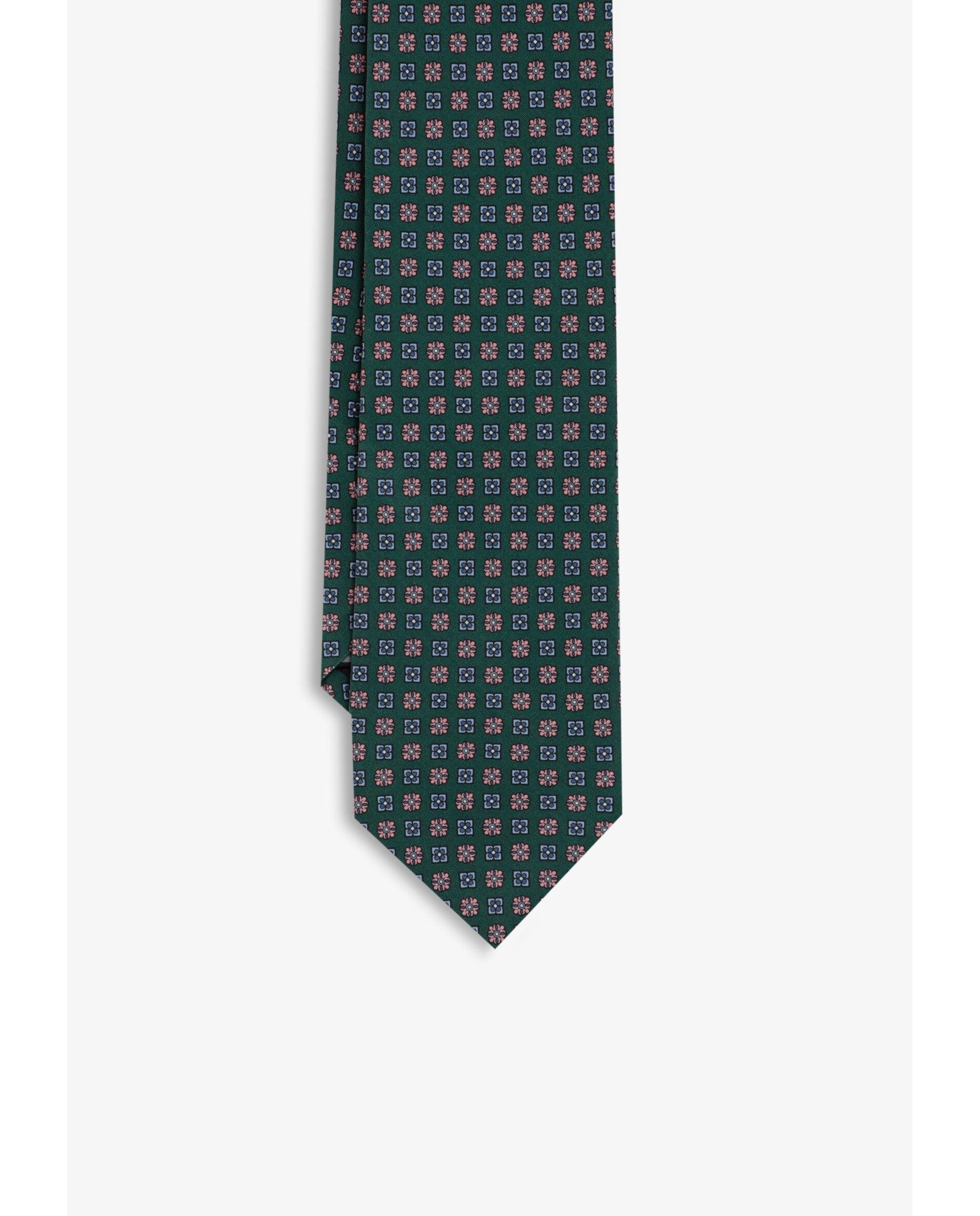 Gravata de Seda com Microestampado de Flores Verde-2