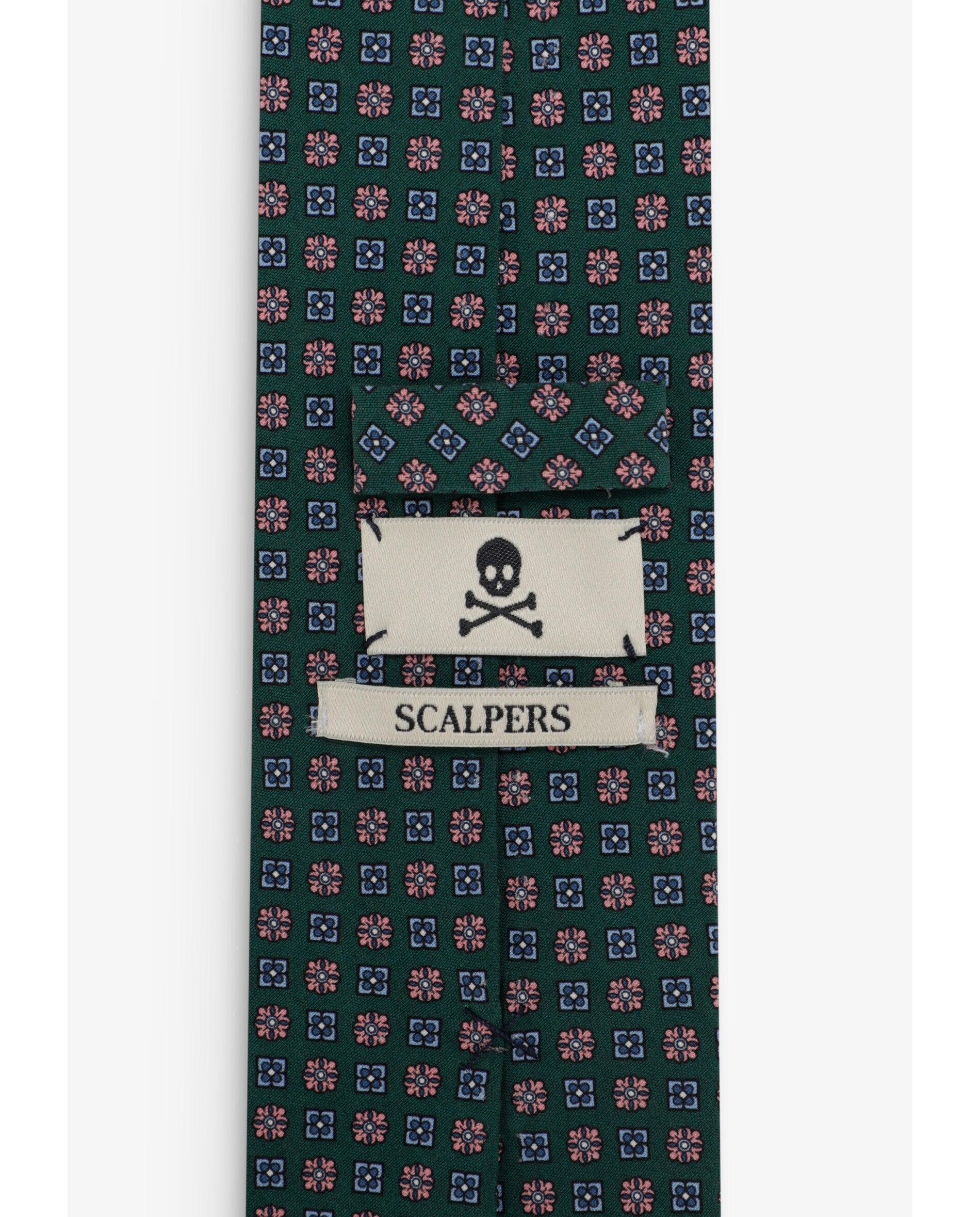 Gravata de Seda com Microestampado de Flores Verde-3