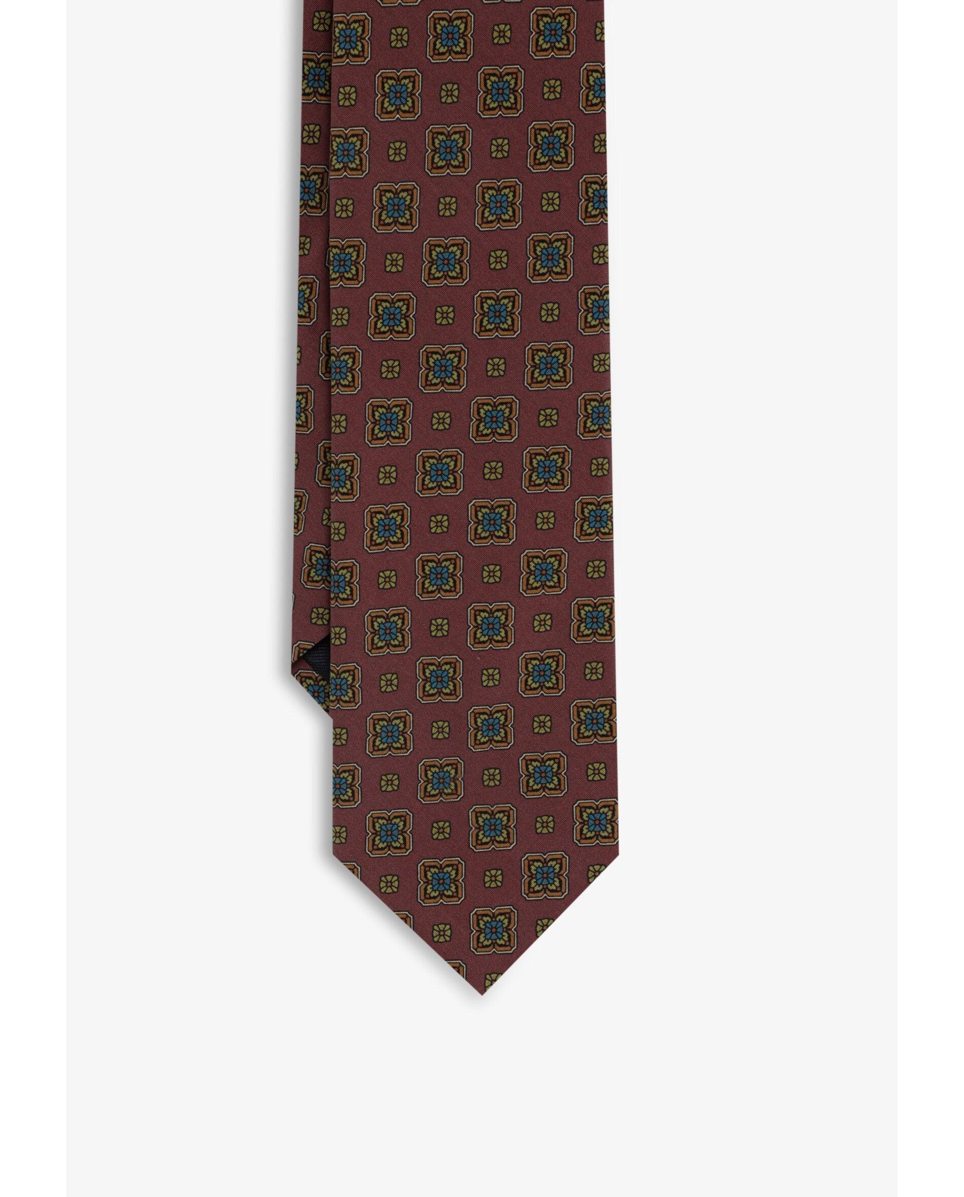 Gravata de Seda com Estampado Floral Bordeaux-2