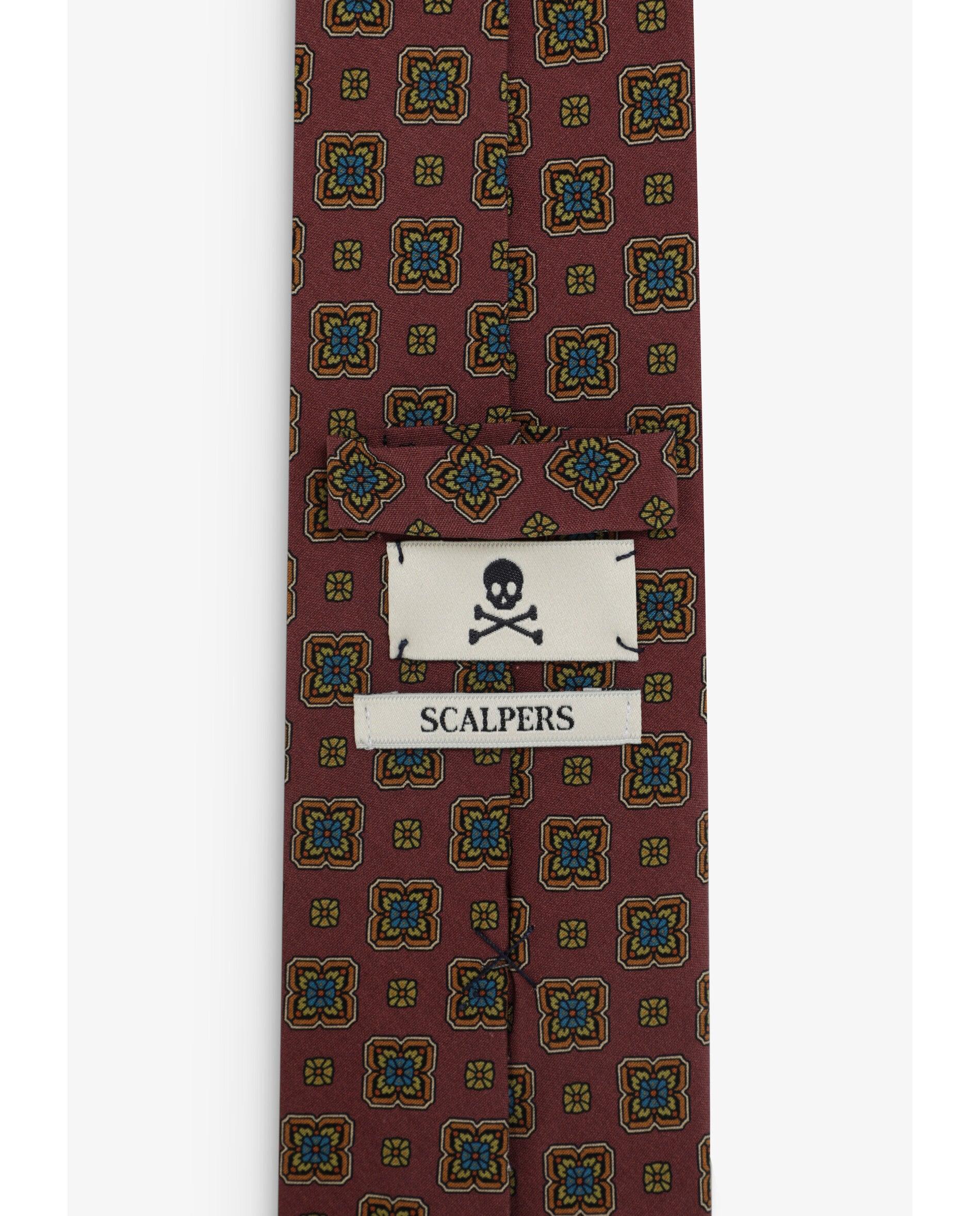 Gravata de Seda com Estampado Floral Bordeaux-3