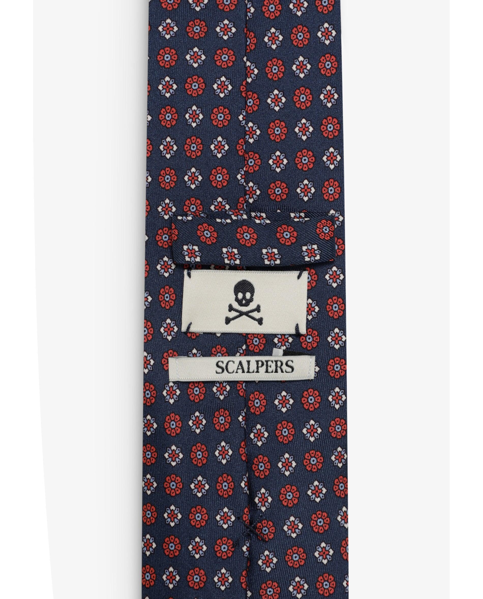 Gravata de Seda com Microestampado de Flores Navy-3