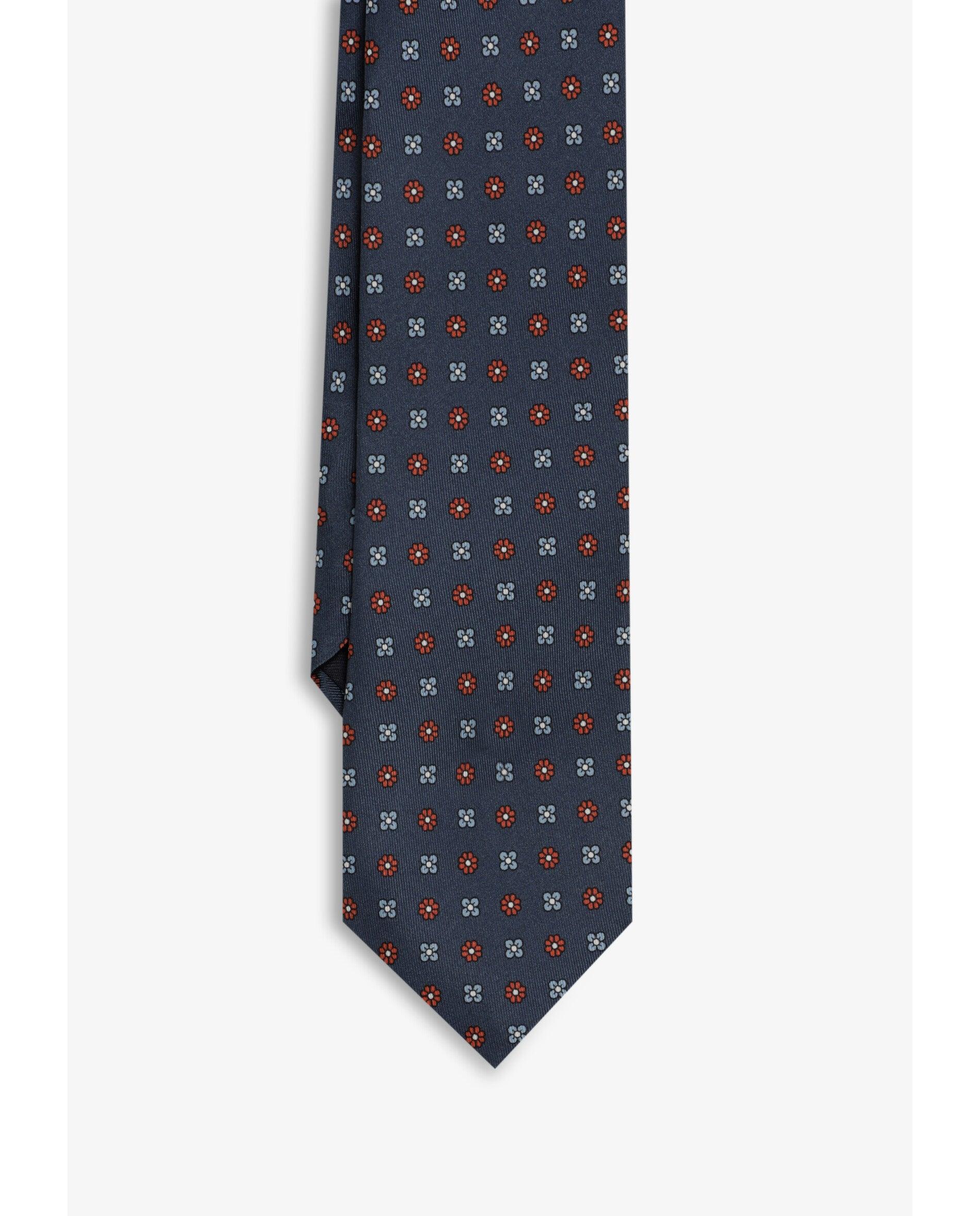 Gravata de Seda com Microestampado de Flores Navy-2