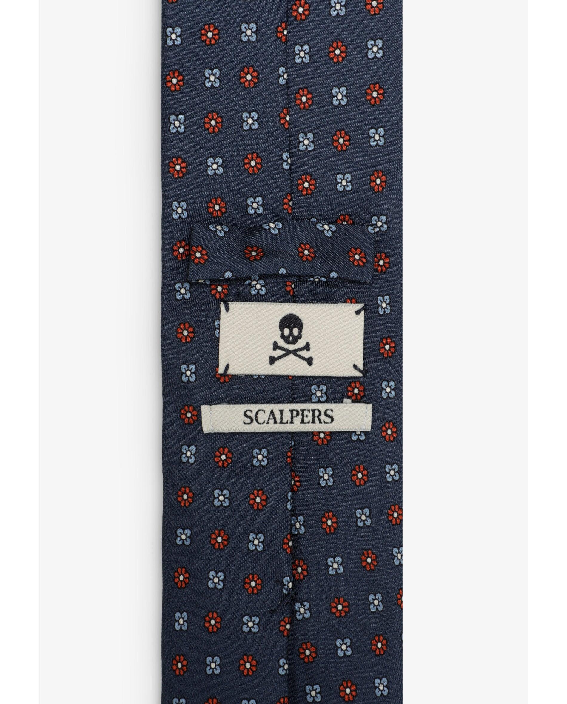 Gravata de Seda com Microestampado de Flores Navy-3