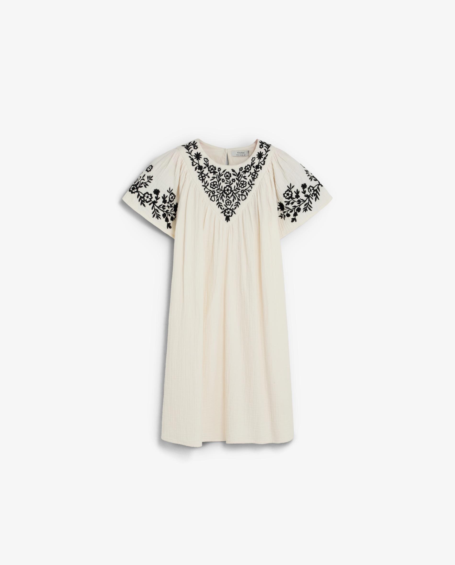Vestido Infantil de Manga Curta com Bordado Floral Scalpers Branco-5