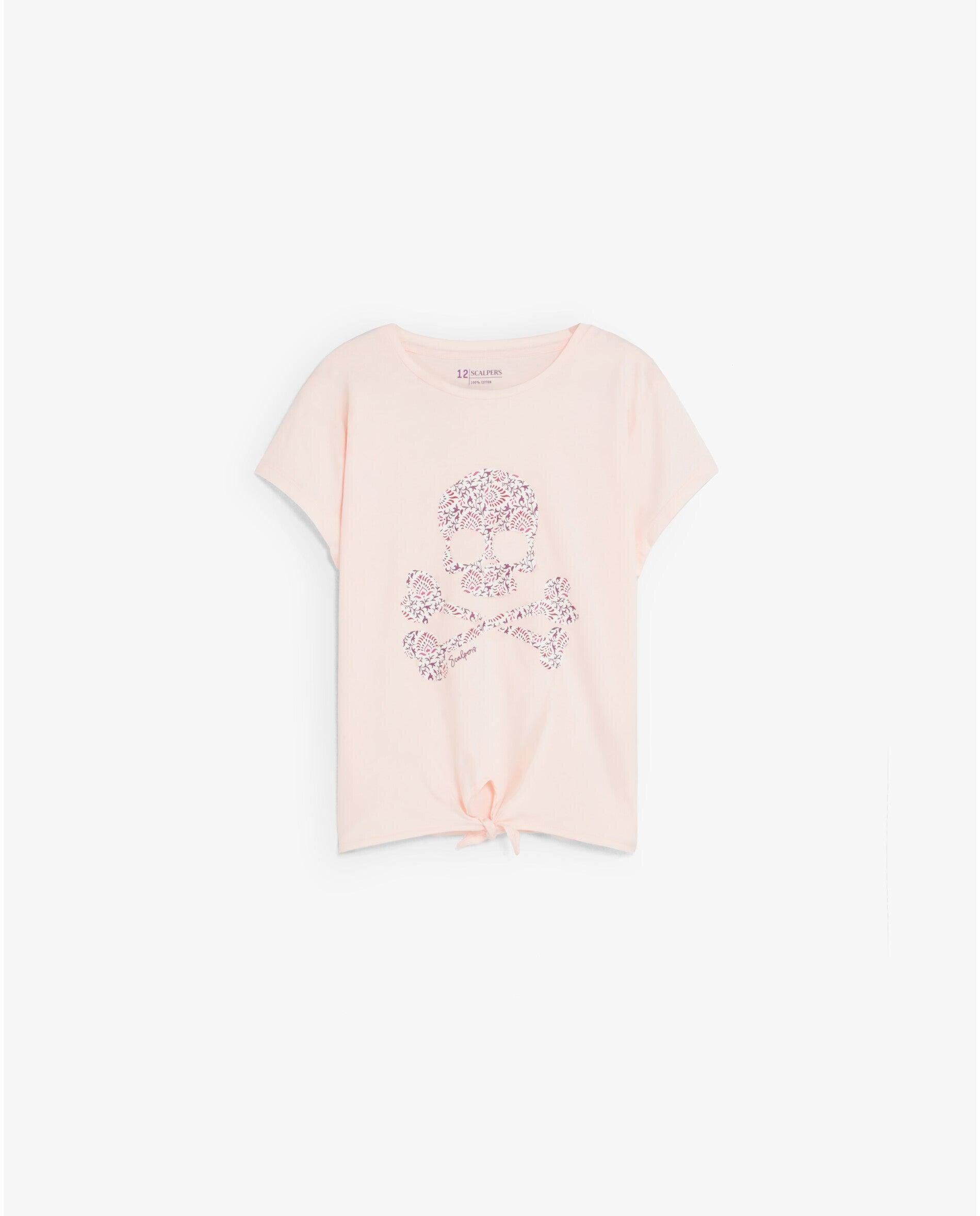 T-shirt Infantil de Manga Curta com Caveira Frontal Scalpers Rosa-claro-1