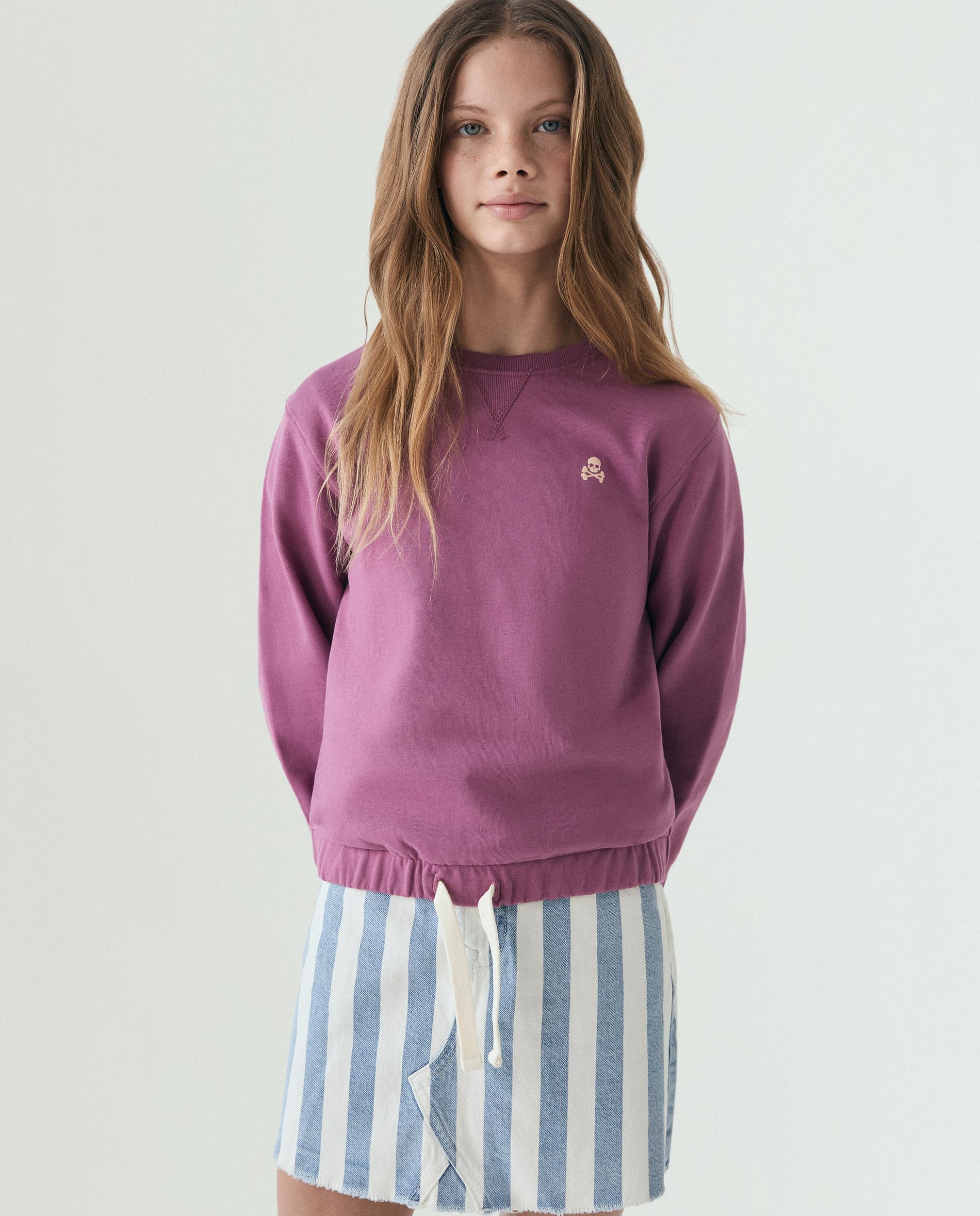 Sweatshirt sem Capuz Infantil com Print Posterior e Bainha Ajustável Scalpers Malva-1