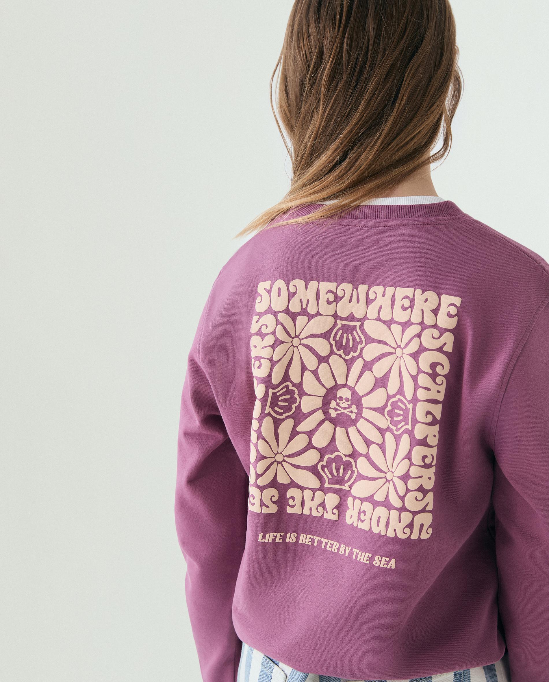 Sweatshirt sem Capuz Infantil com Print Posterior e Bainha Ajustável Scalpers Malva-2