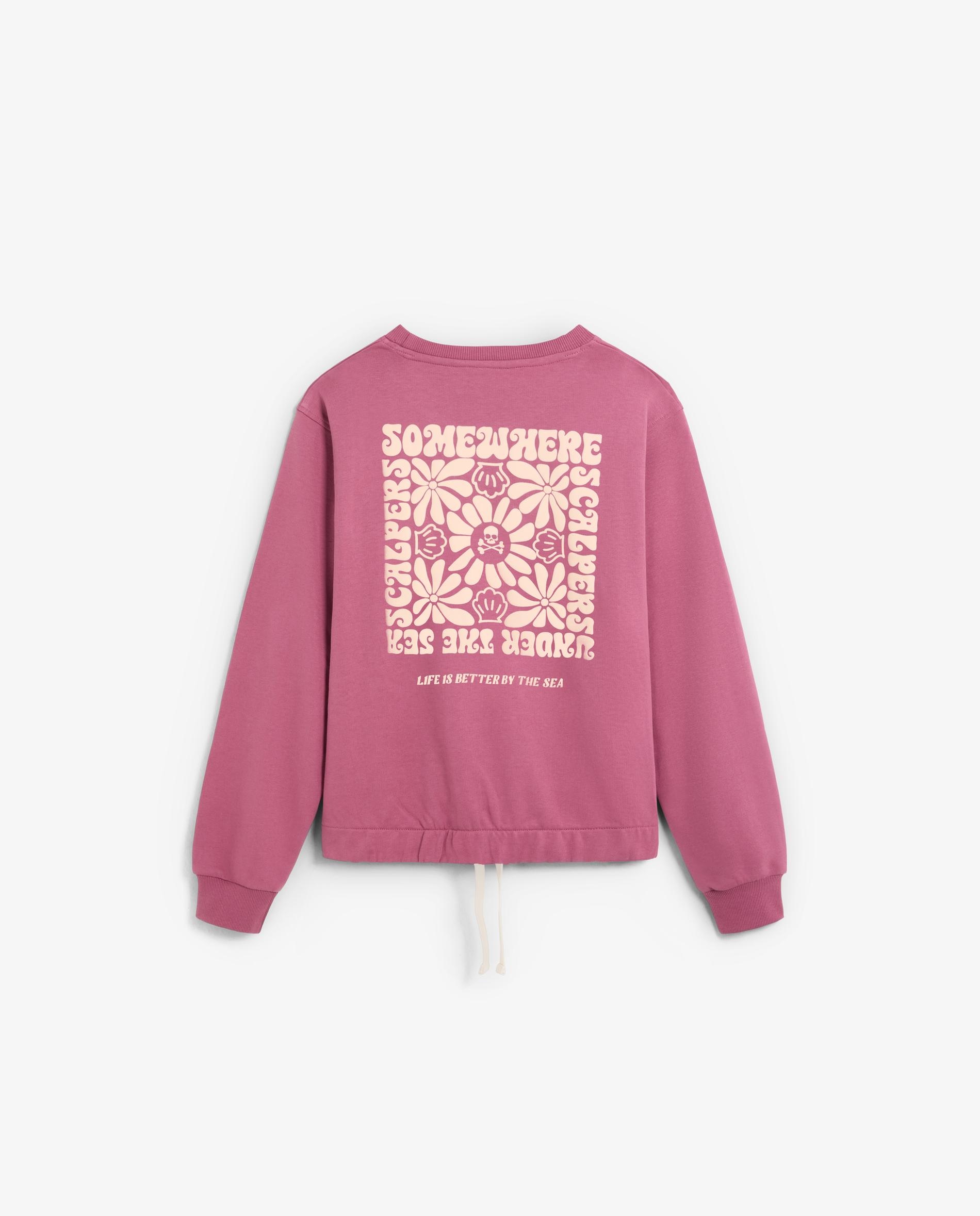Sweatshirt sem Capuz Infantil com Print Posterior e Bainha Ajustável Scalpers Malva-5