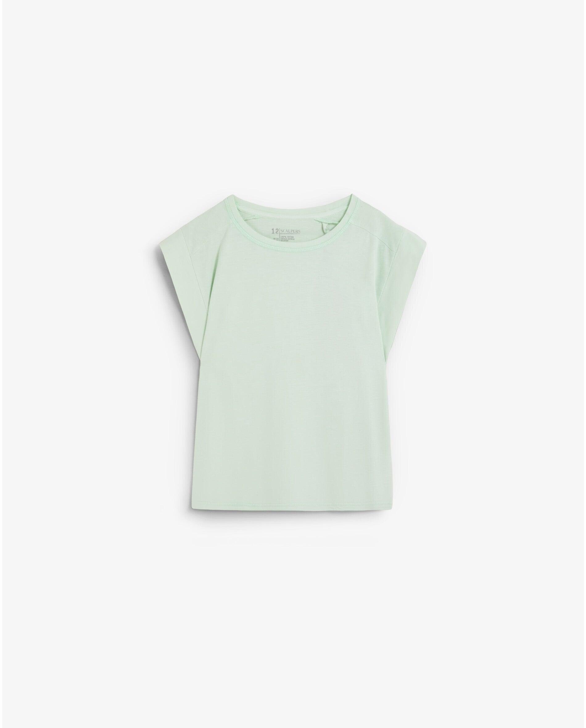 T-shirt Infantil com Caveira Posterior de Apliques Scalpers Verde Água-1