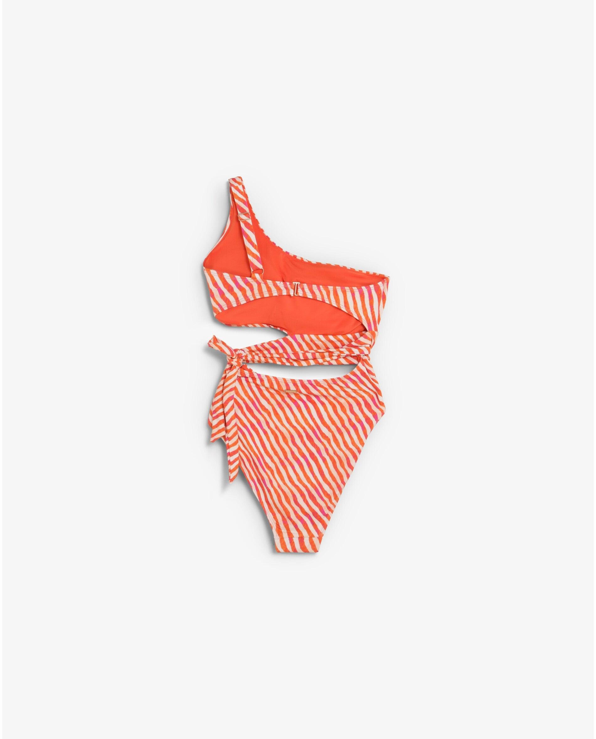 Fato de Banho Assimétrico com Estampado Animal Print Branco / Laranja-2