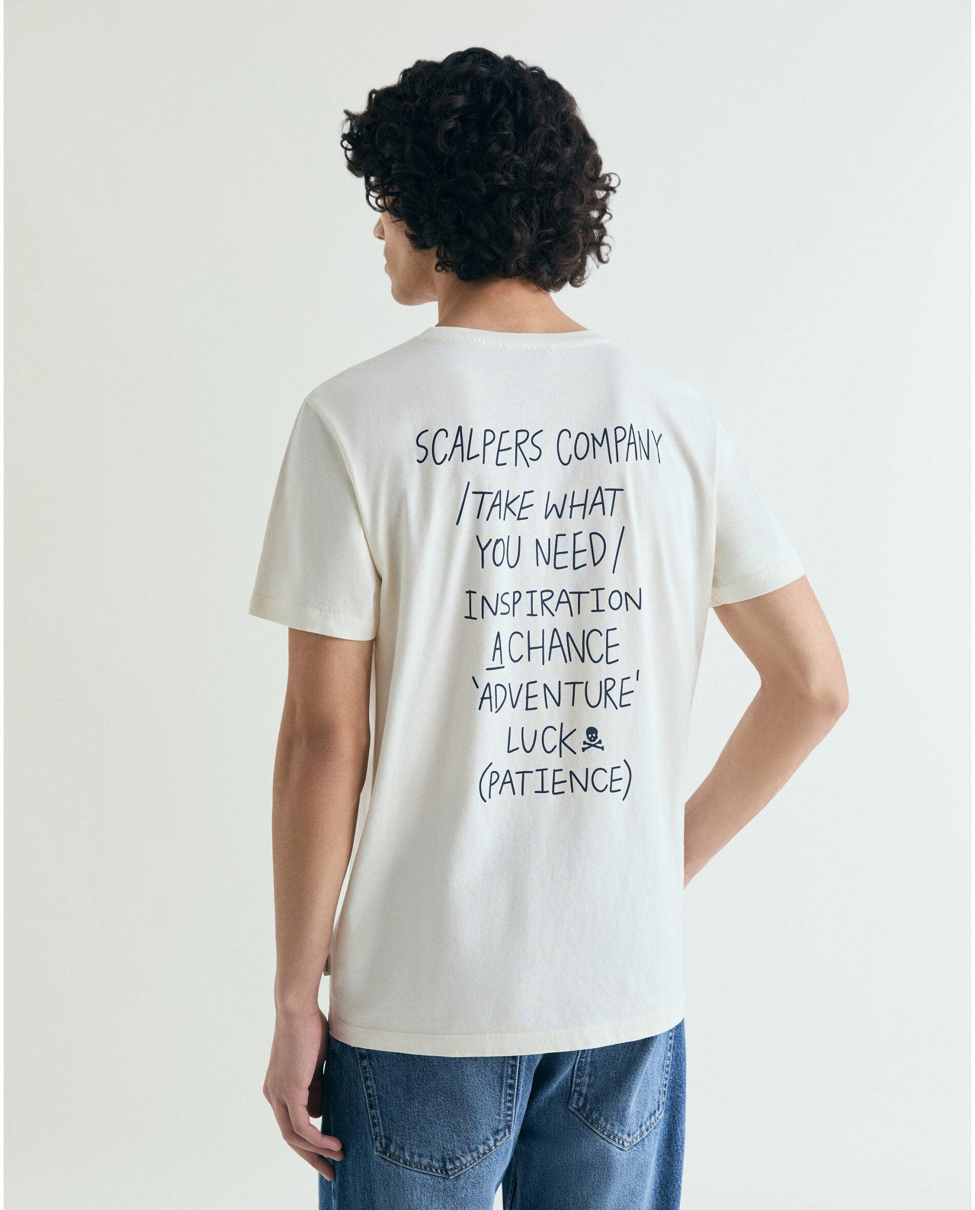 T-shirt de Manga Curta com Texto Posterior Marfim-2