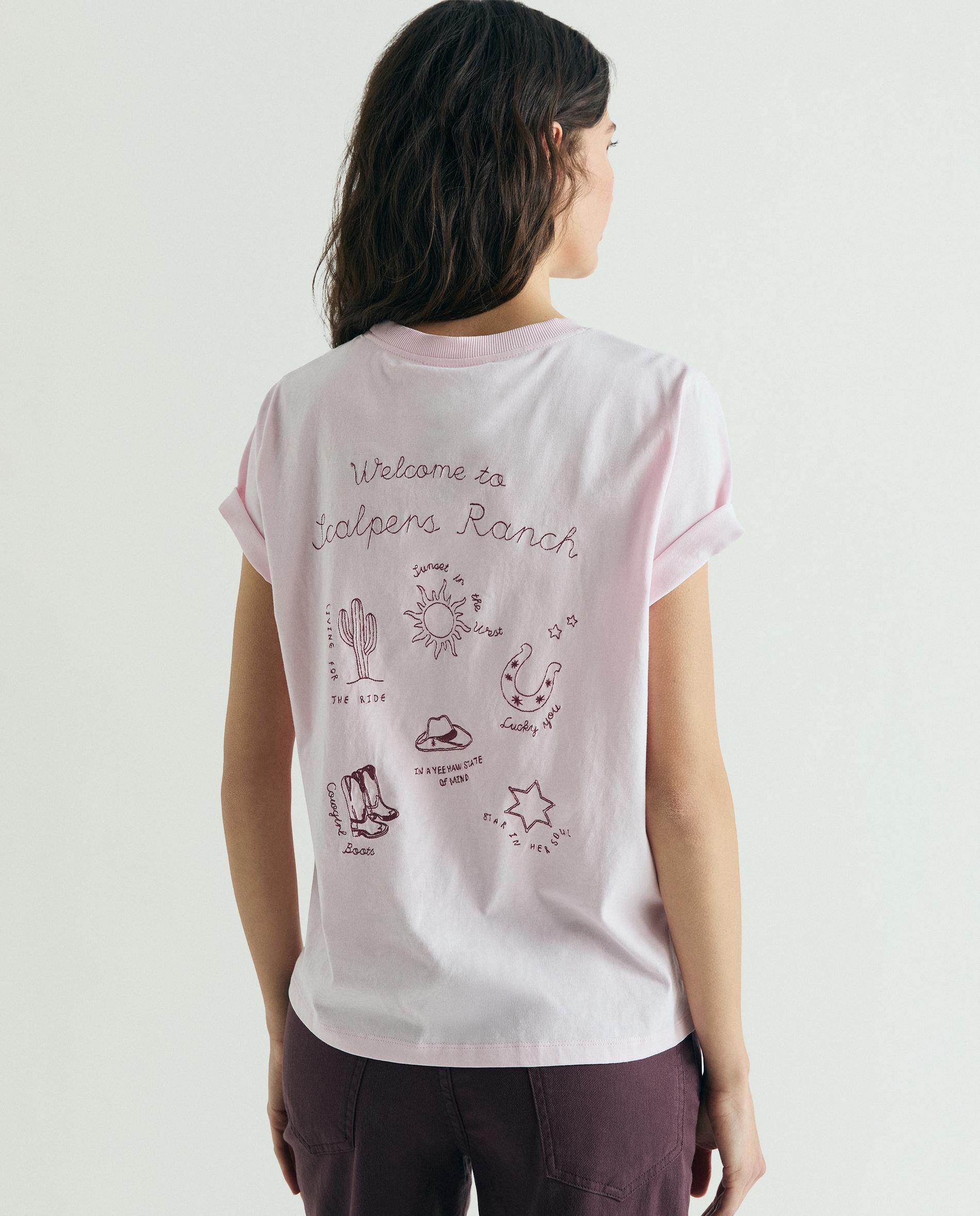 T-shirt de Manga Curta com Bordado Posterior Rosa-claro-2