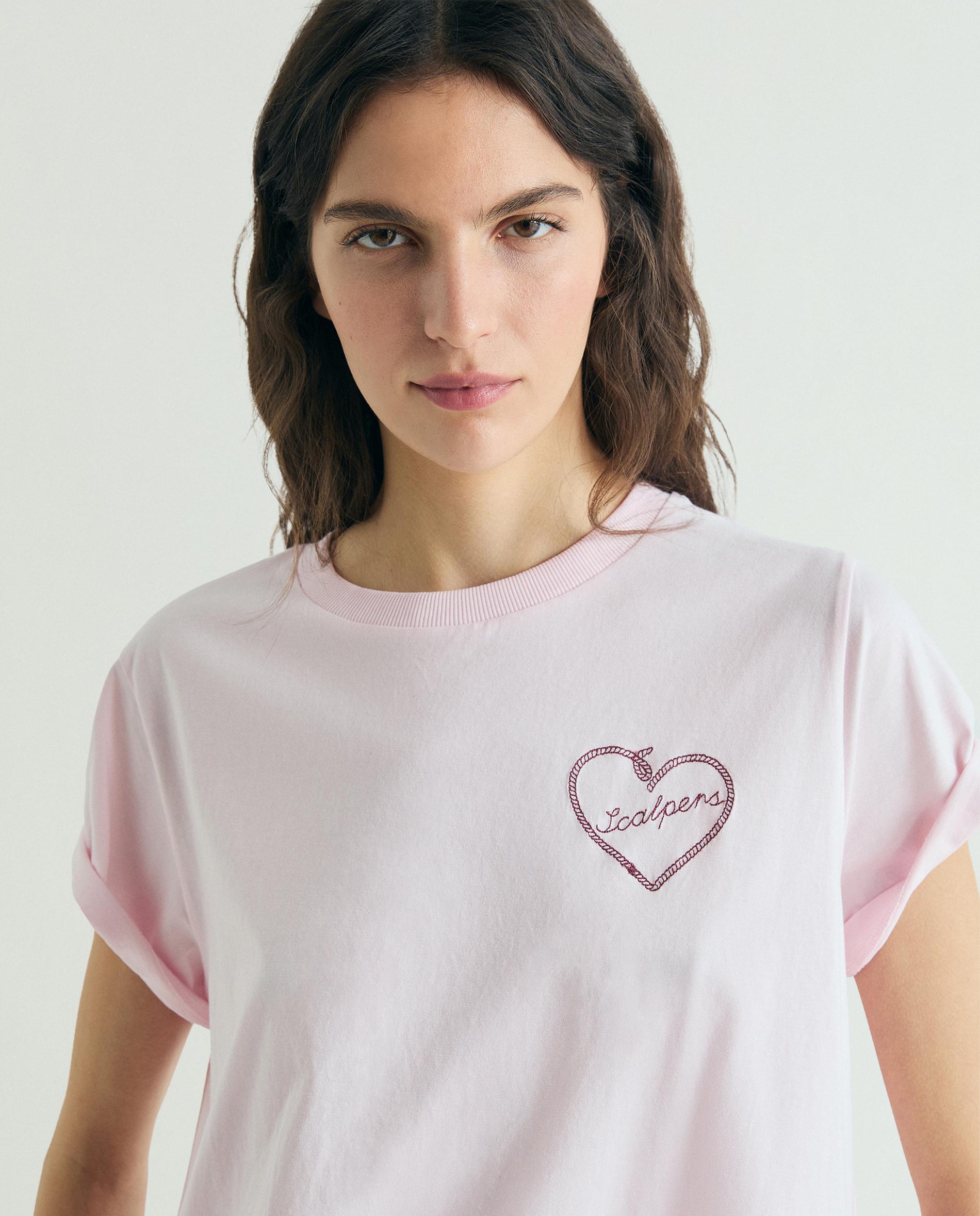 T-shirt de Manga Curta com Bordado Posterior Rosa-claro-4