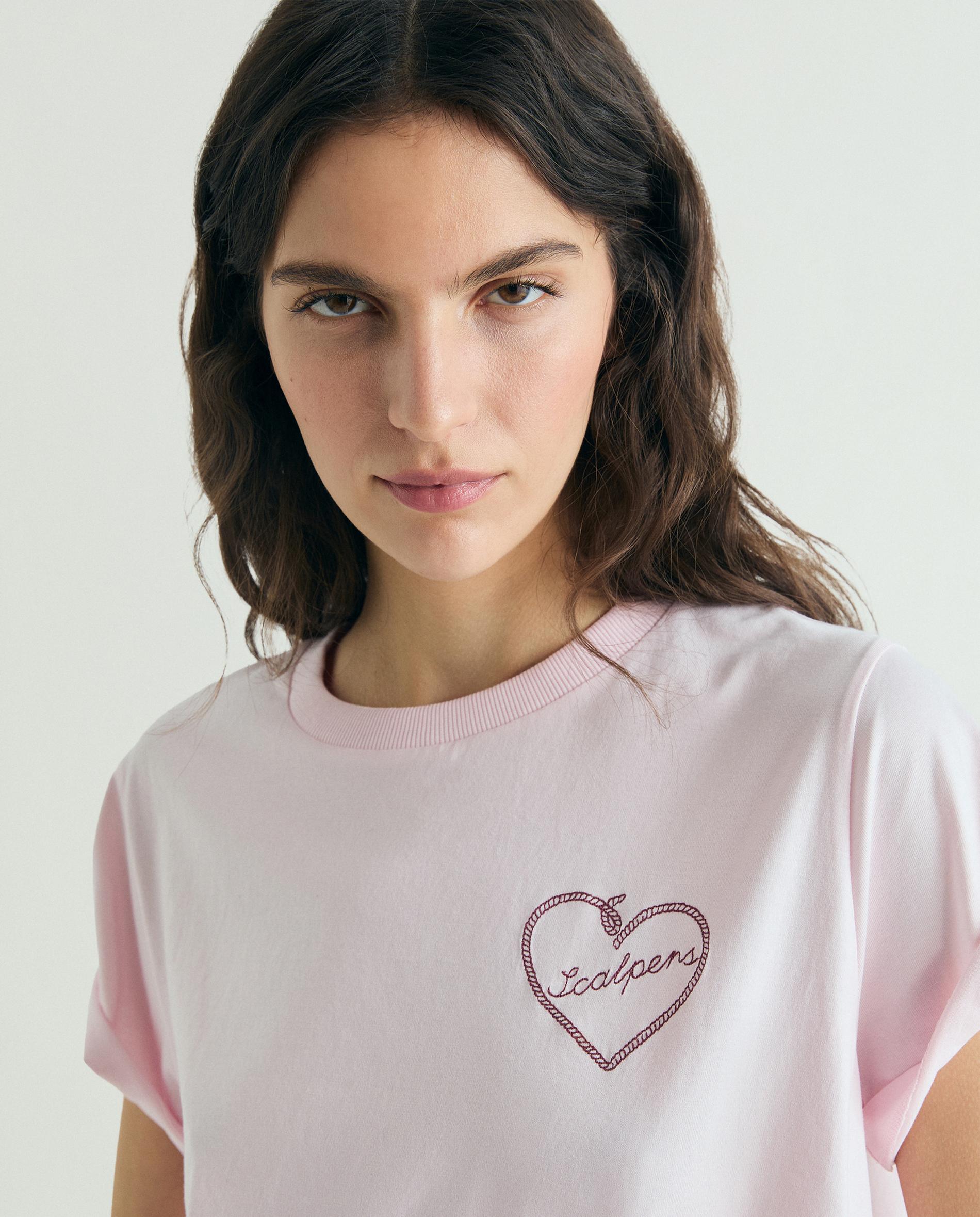 T-shirt de Manga Curta com Bordado Posterior Rosa-claro-6
