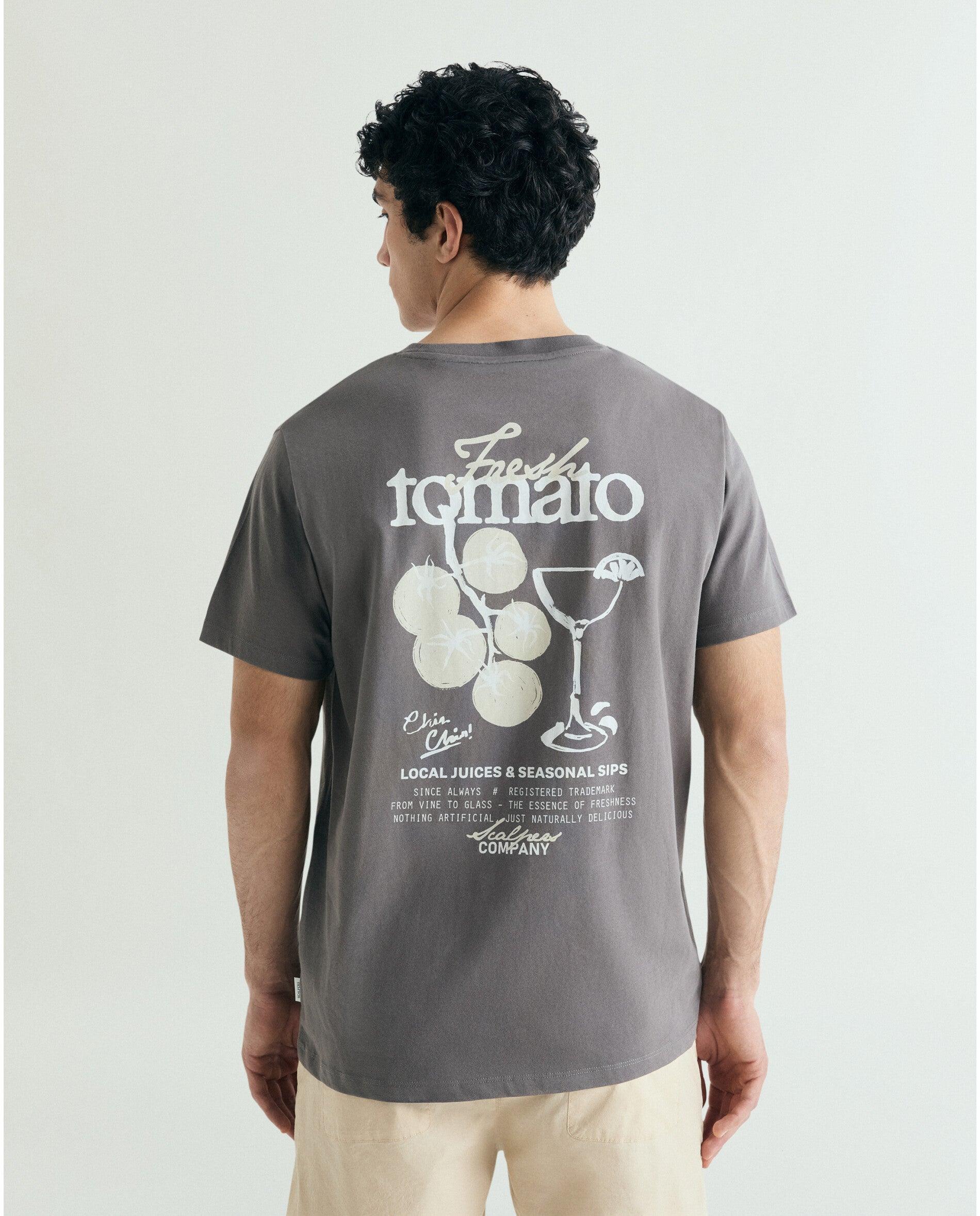 T-shirt de Manga Curta com Desenho Posterior Cinza-2