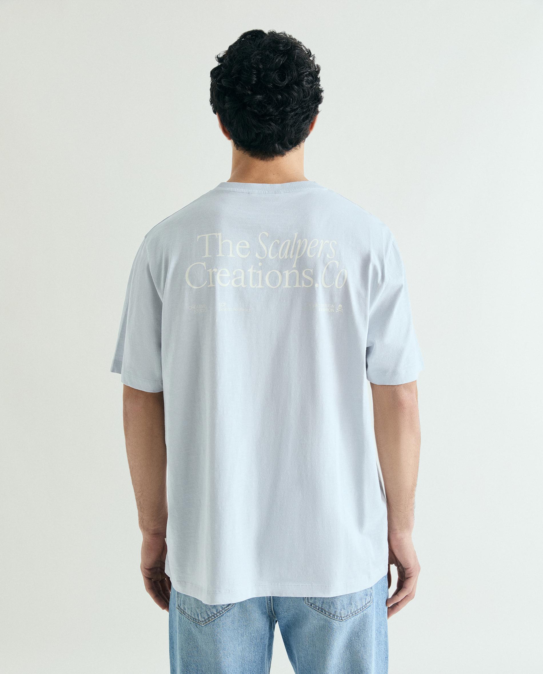 T-shirt de Manga Curta com Letreiro Posterior Azul-claro-2