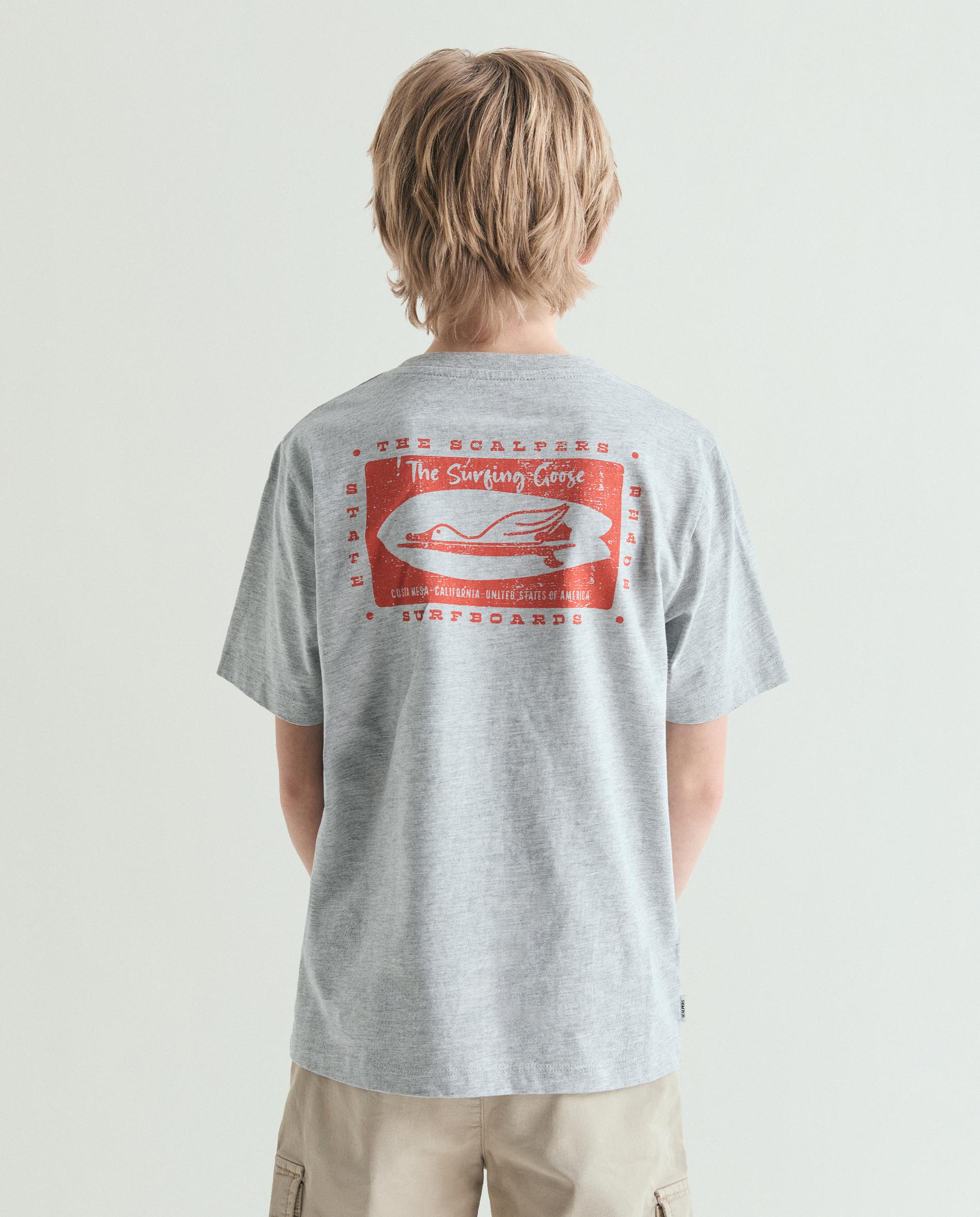 T-shirt Infantil de Manga Curta com Print Posterior Scalpers Cinzento-claro-2