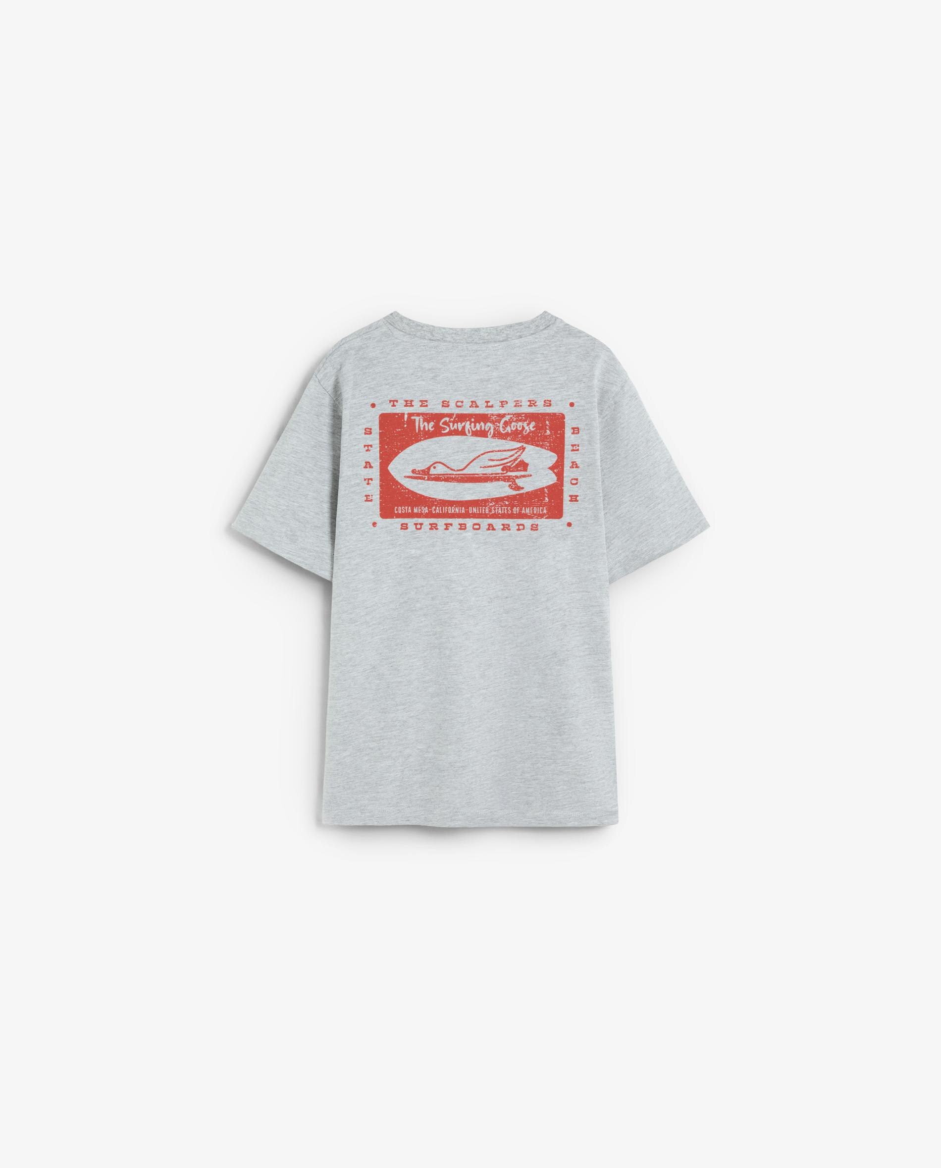 T-shirt Infantil de Manga Curta com Print Posterior Scalpers Cinzento-claro-5