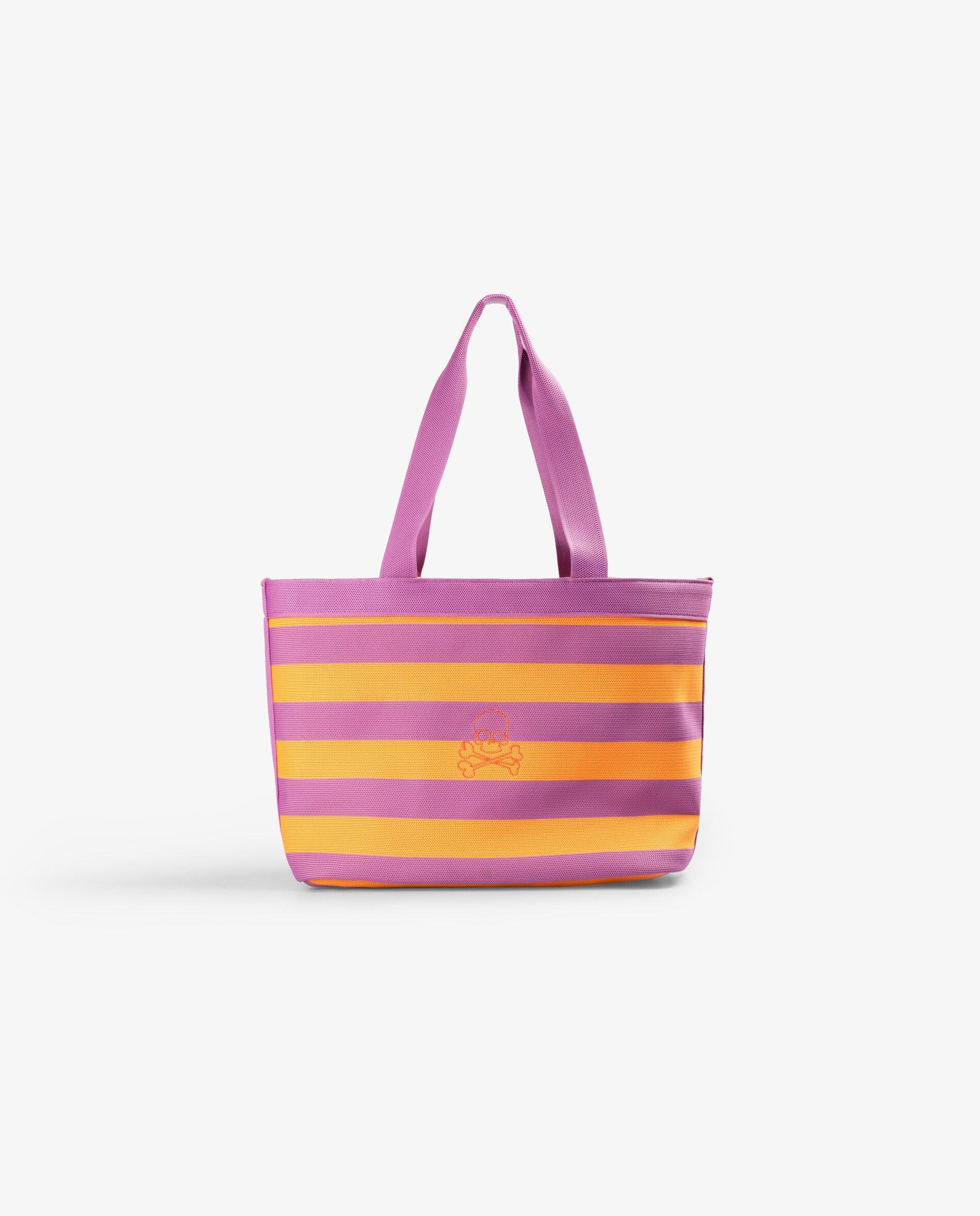 Mala Infantil Tipo Tote Tecido Às Riscas em Contraste. Design Compacto com Dupla Alça Comprida para Levar Ao Ombro. Detalhe de Logo Bordado na Parte Frontal Scalpers Roxo-pastel-3