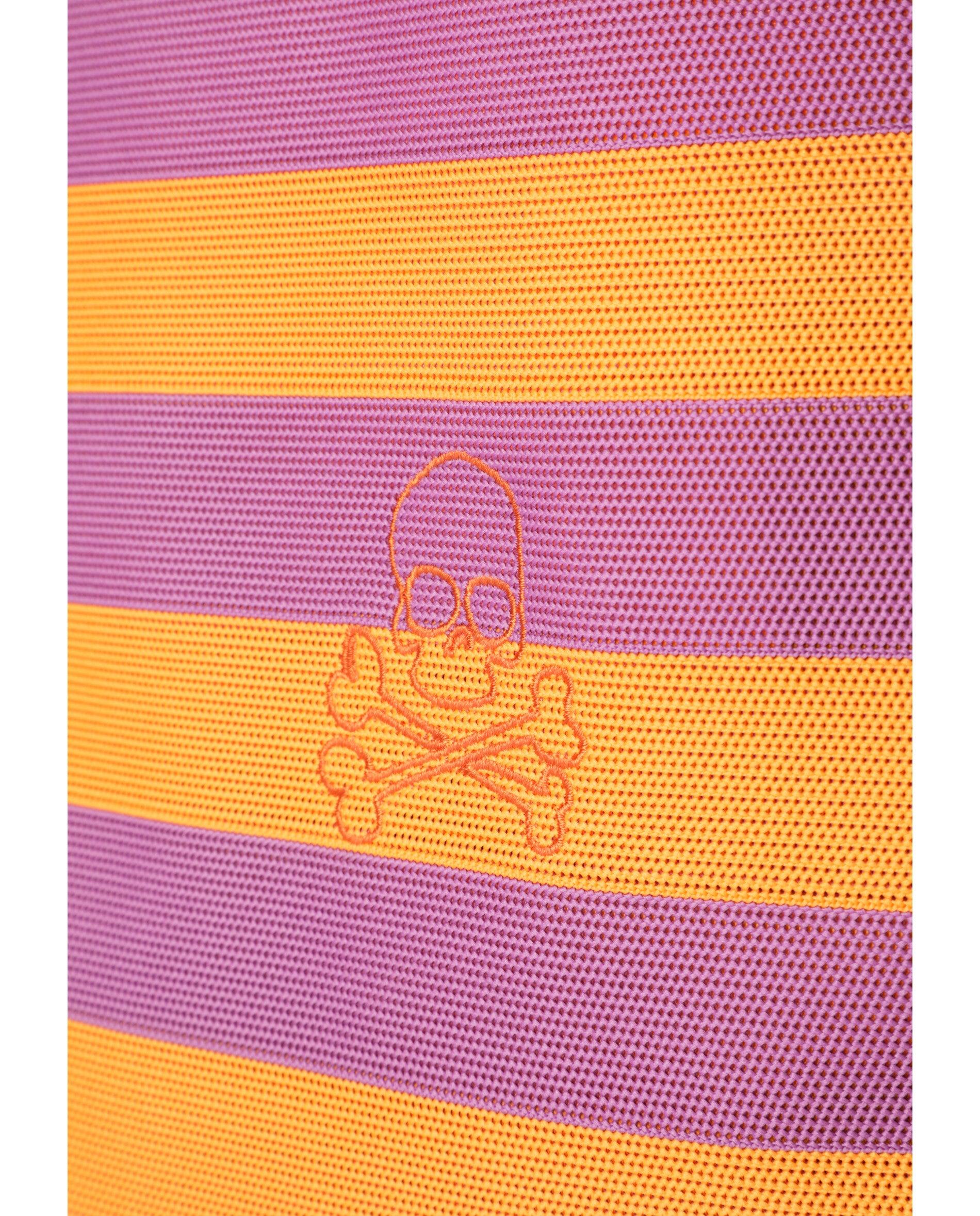Mala Infantil Tipo Tote Tecido Às Riscas em Contraste. Design Compacto com Dupla Alça Comprida para Levar Ao Ombro. Detalhe de Logo Bordado na Parte Frontal Scalpers Roxo-pastel-4