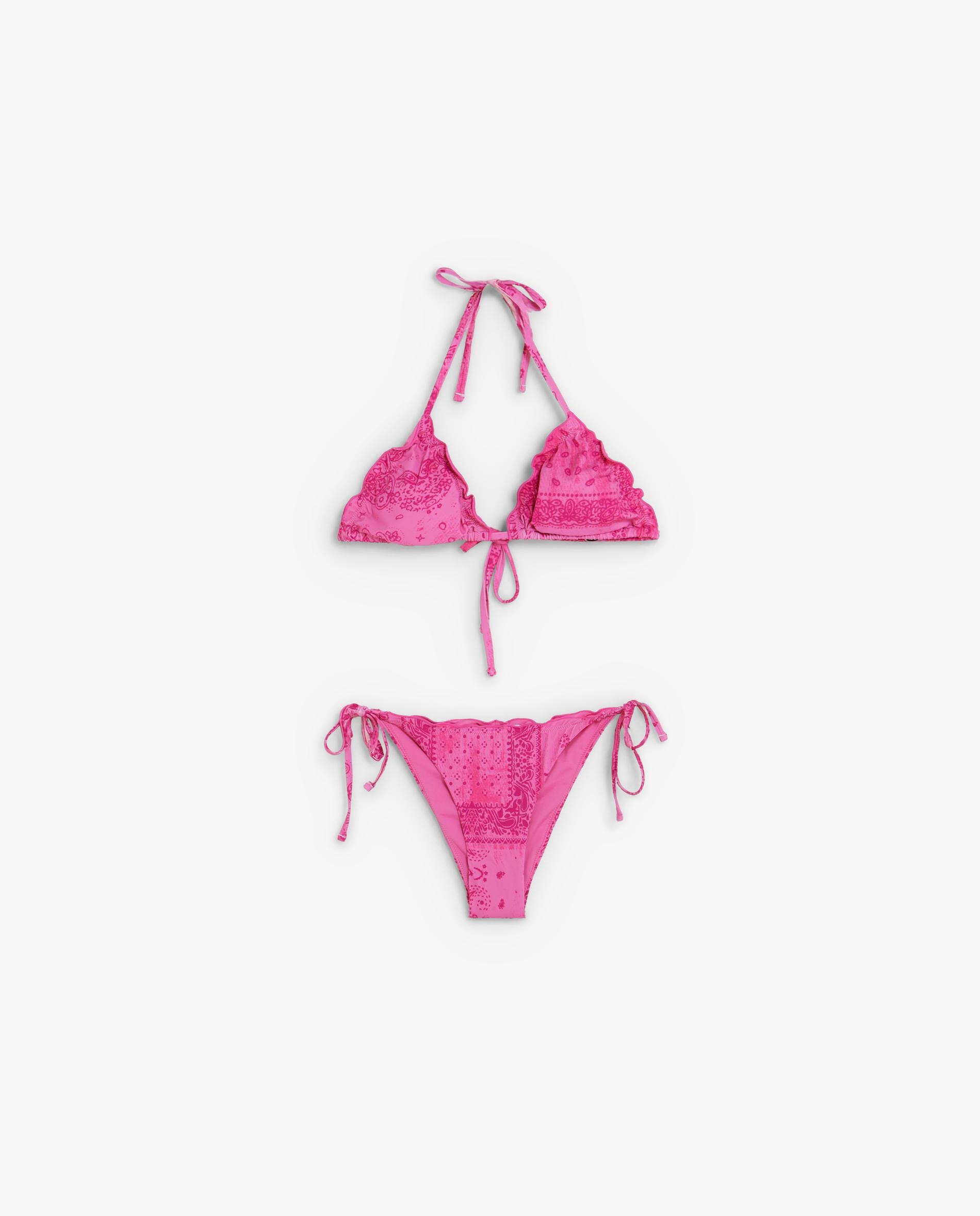 Biquíni Completo Triangular Estampado com Cueca de Laço Rosa-4