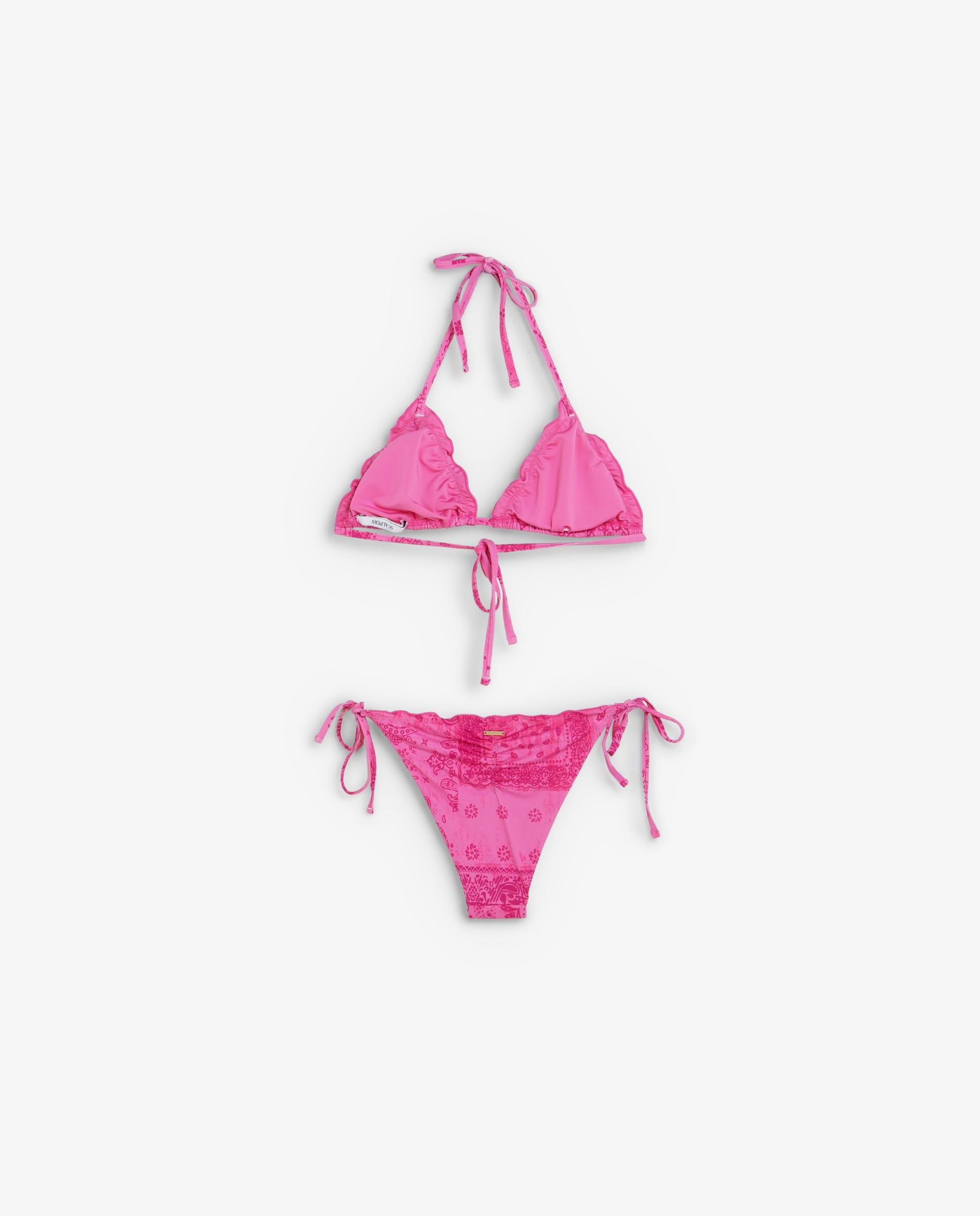 Biquíni Completo Triangular Estampado com Cueca de Laço Rosa-5