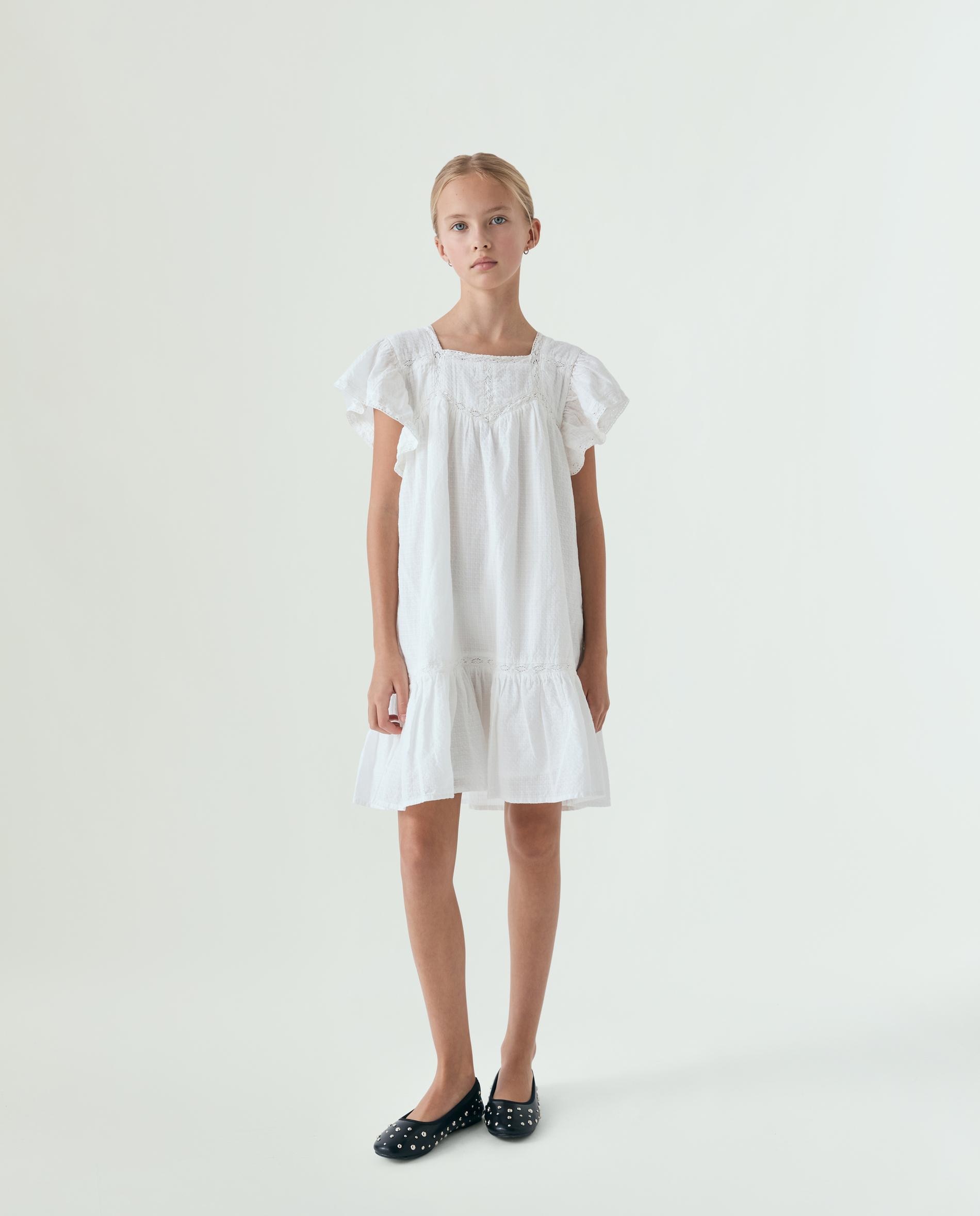 Vestido Infantil com Renda e Decote Quadrado Scalpers Branco-1