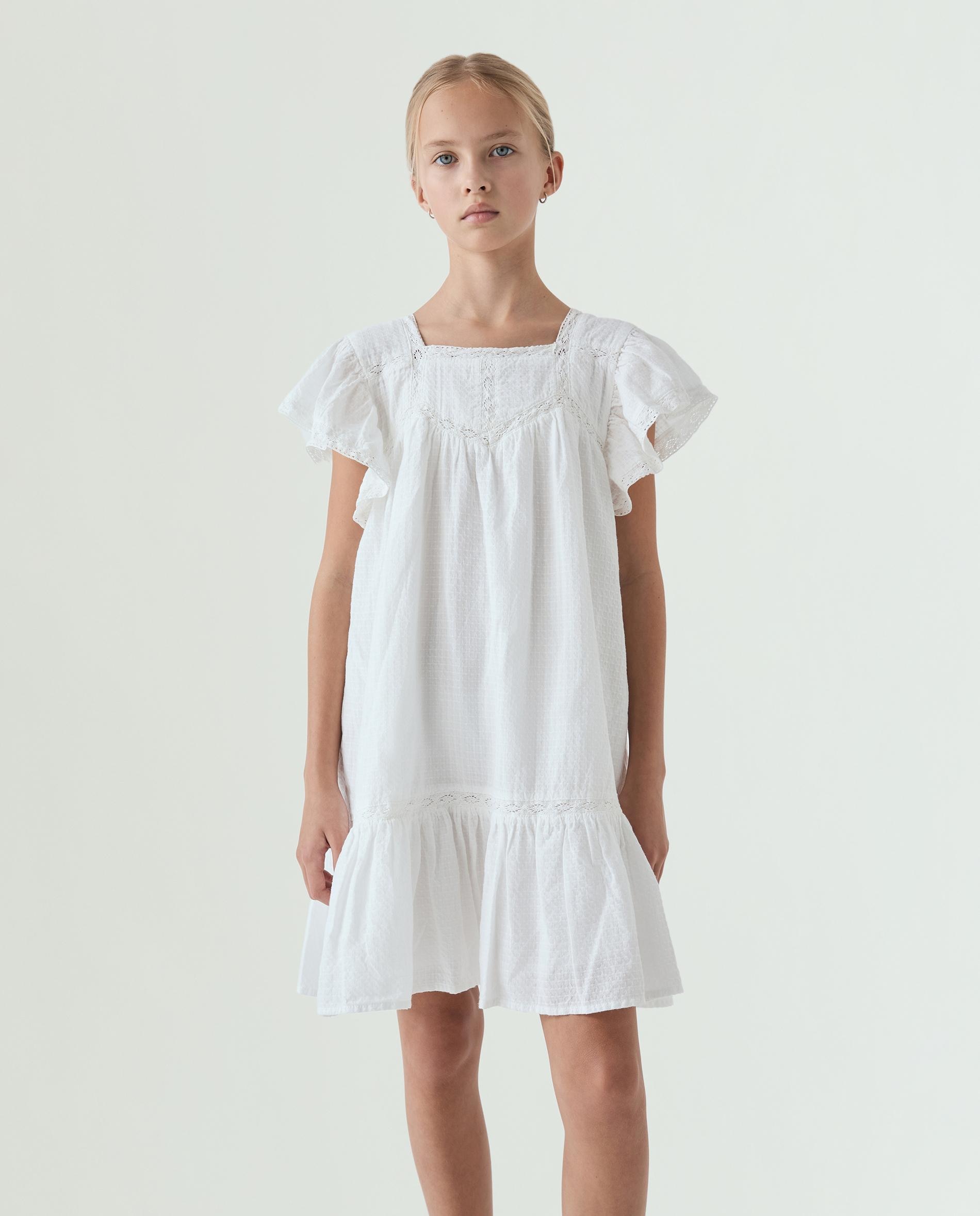 Vestido Infantil com Renda e Decote Quadrado Scalpers Branco-2