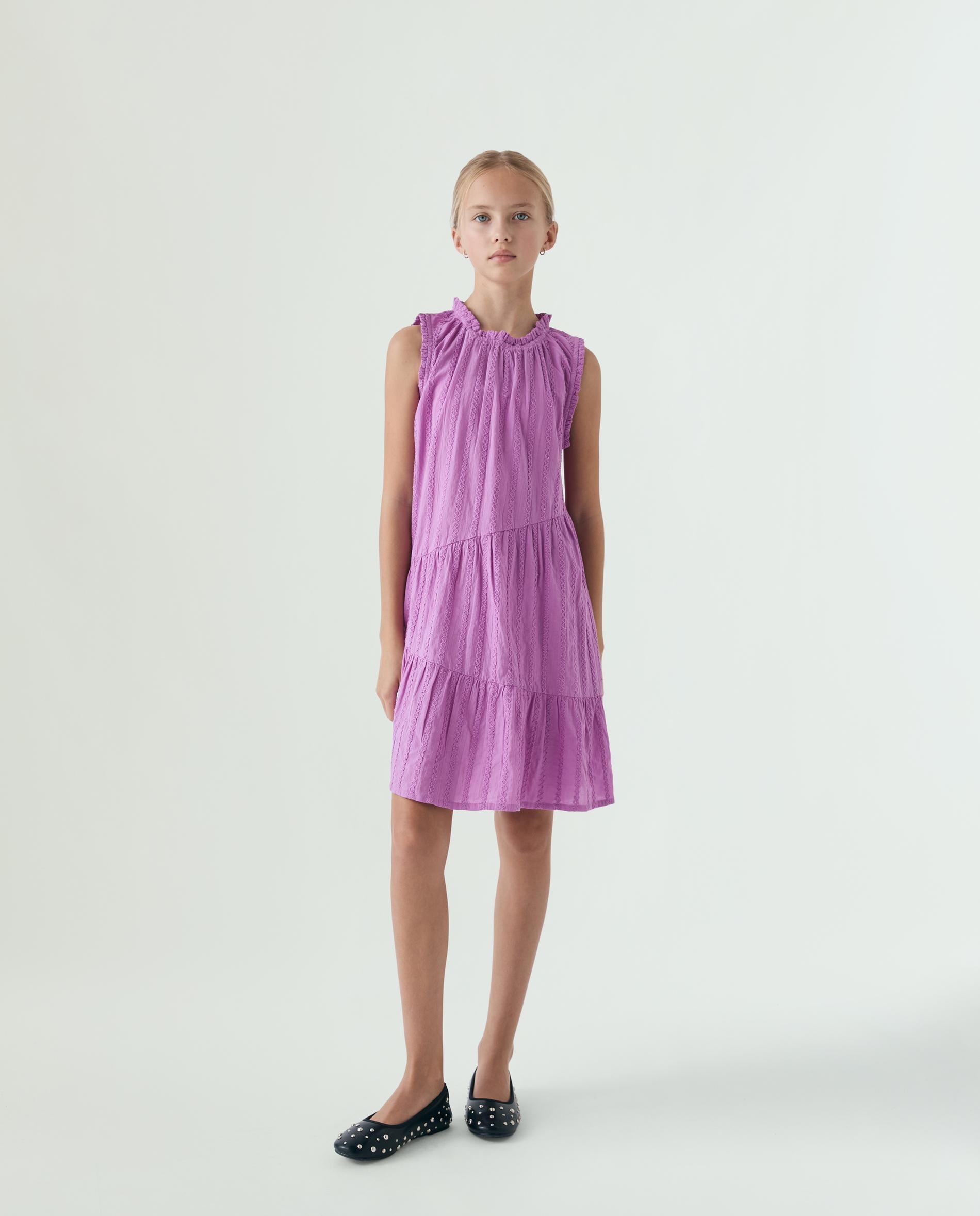Vestido Infantil sem Mangas com Detalhe de Renda Scalpers Malva-1