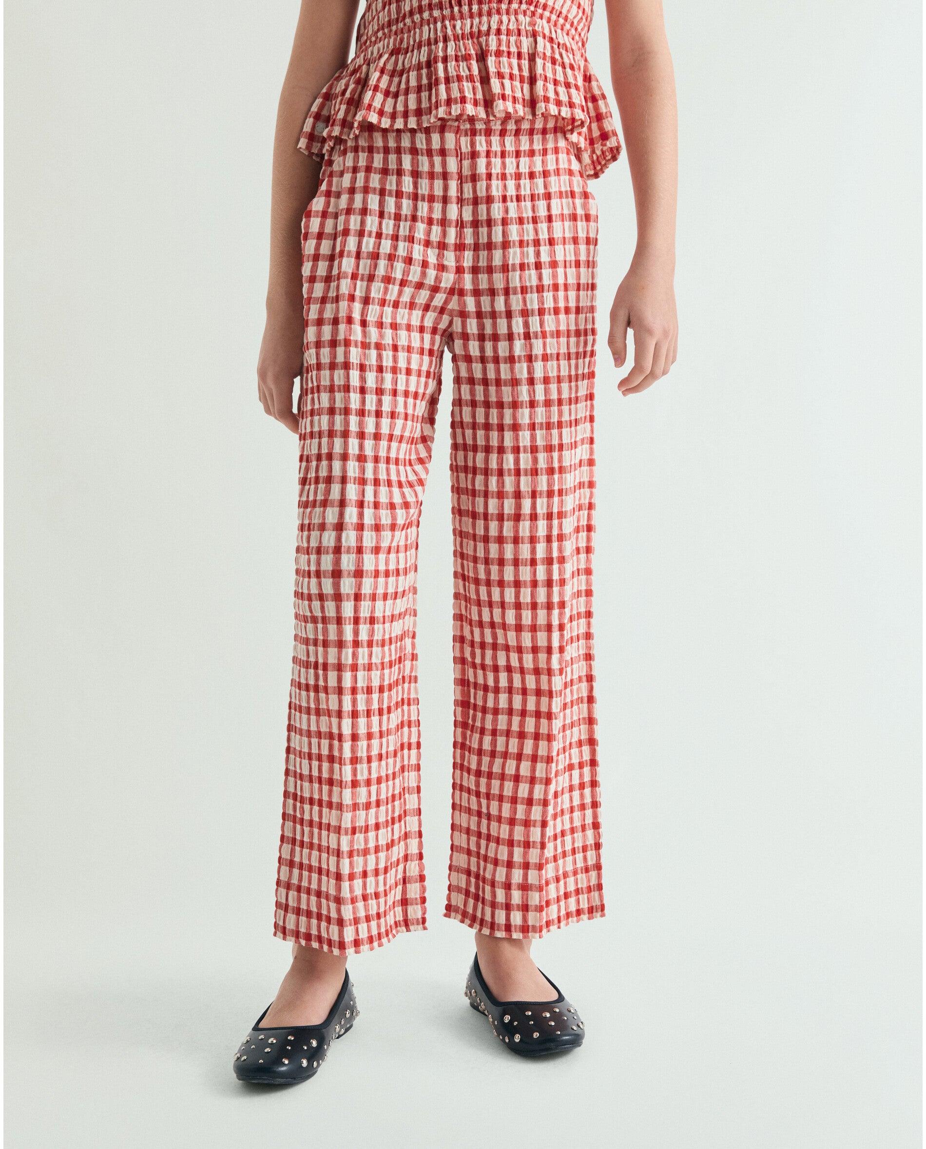 Calças Relaxed Fit Aos Quadrados Vichy Scalpers Vermelho-2