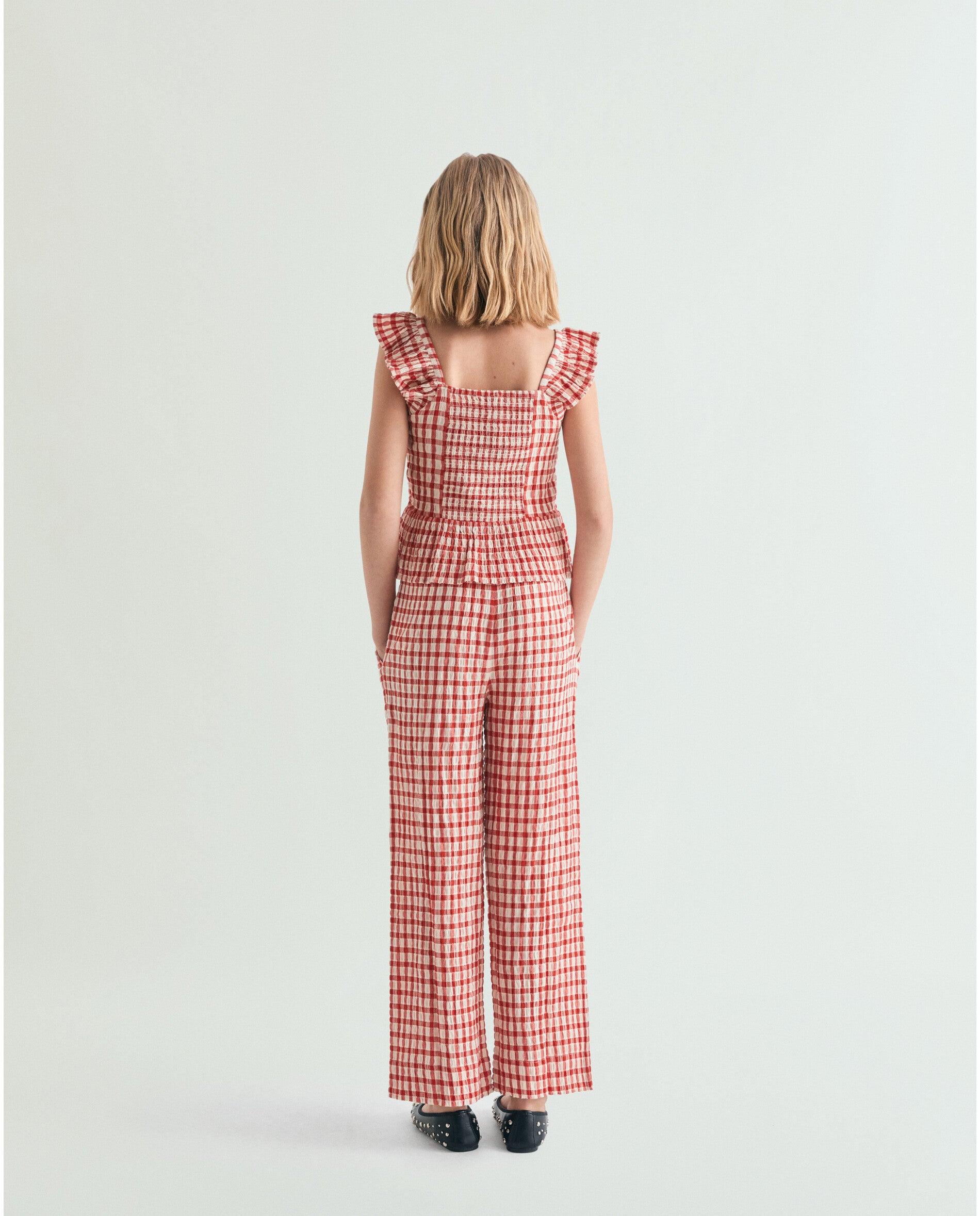 Calças Relaxed Fit Aos Quadrados Vichy Scalpers Vermelho-3
