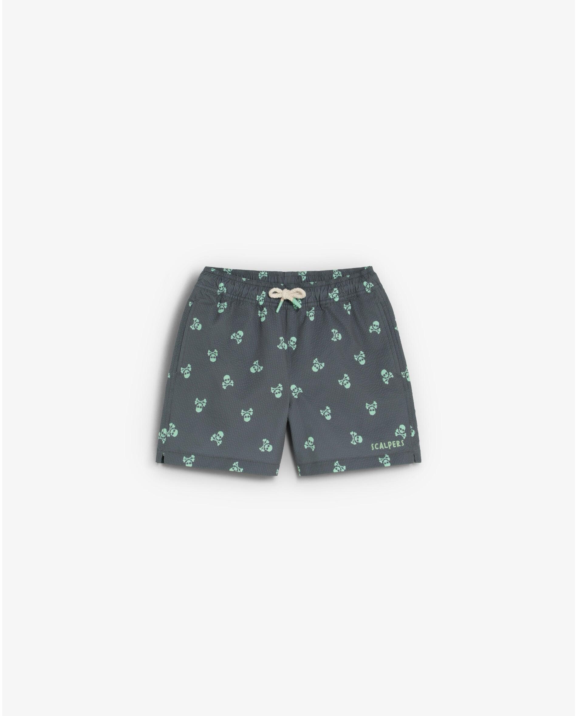 Fato de Banho Bermuda Infantil Estampado com Bolso Posterior Scalpers Cinzento-1