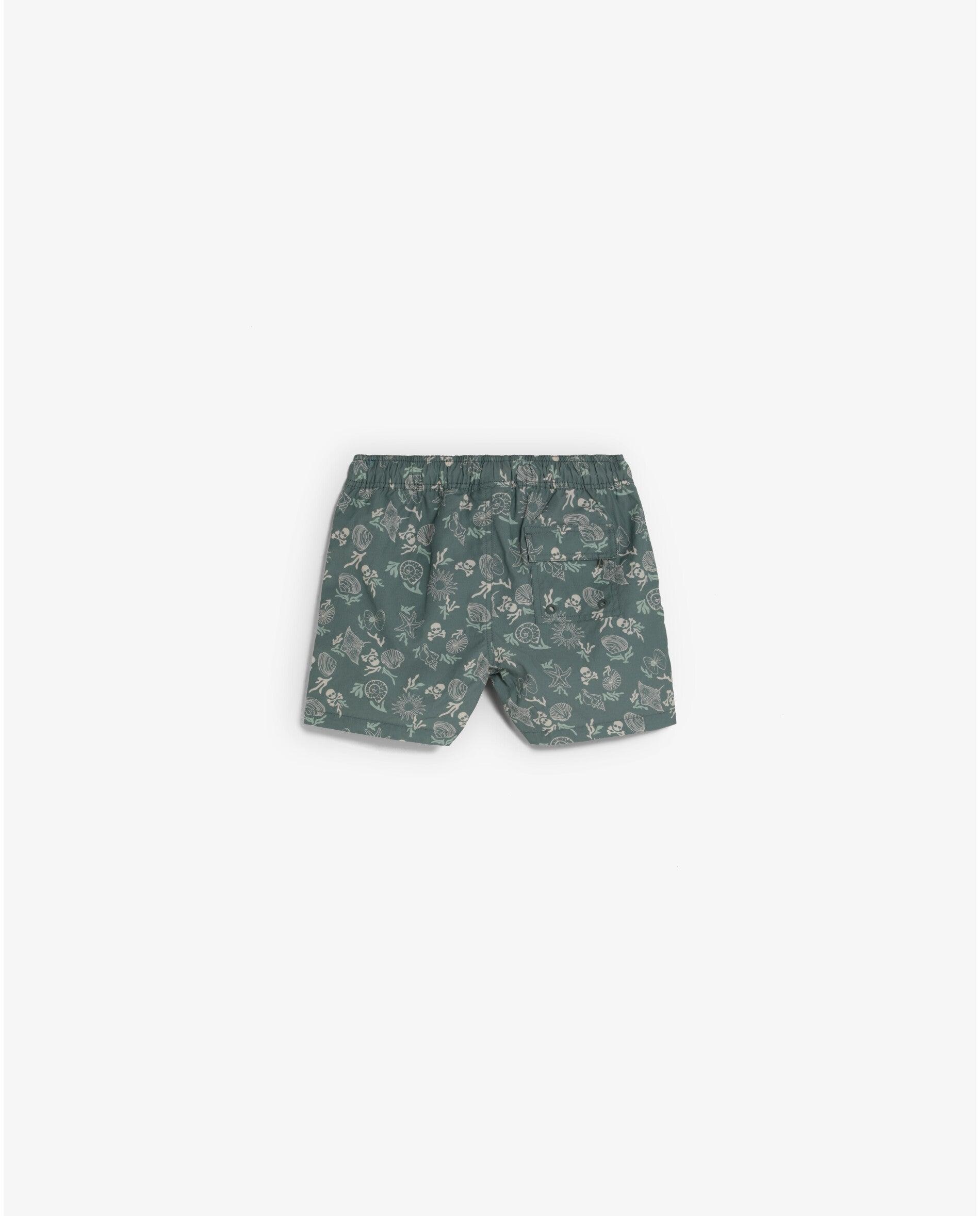 Fato de Banho Bermuda Infantil Estampado com Bolso Posterior Scalpers Verde-2